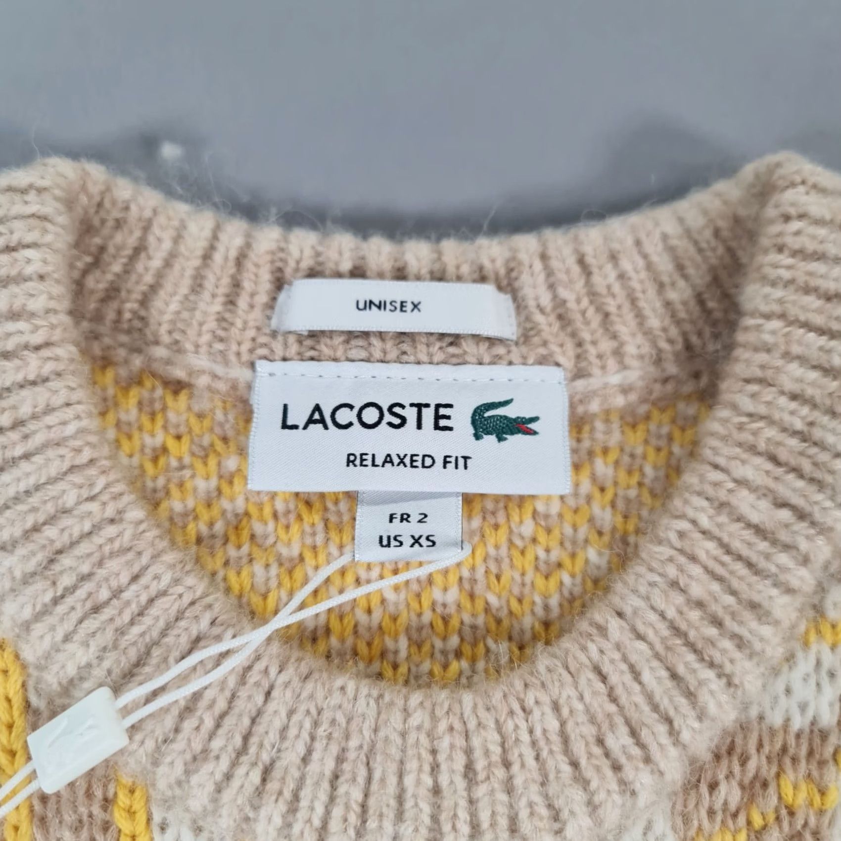 Lacoste Lacoste Jumper Beige Yellow XS Relaxed Fit Alpaca Wool Geometric Crew Neck Mens Pullover Classic Knit Size US XS / EU 42 / 0 - 3 Thumbnail