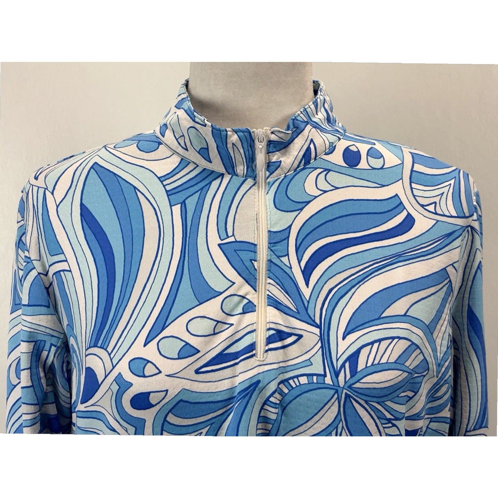 Vintage Icikuls Golf Pullover Top Women's Large Blue White Paisley Long Sleeve 1/4 Zip Size L / US 10 / IT 46 - 5 Thumbnail