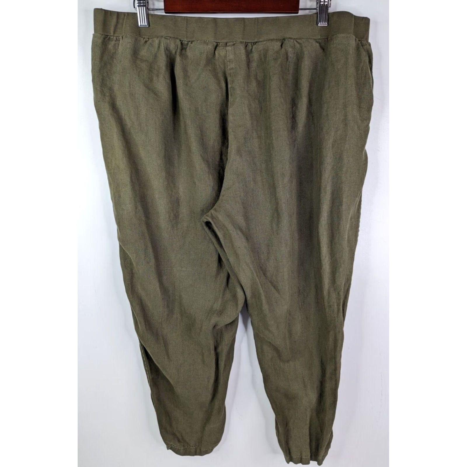 J. Jill VINTAGE J Jill Love Linen Pants Women's XL Olive Green Cropped Pull On Pockets Lagenlook - Mens, Womens Size 40" / US 18 - 4 Thumbnail