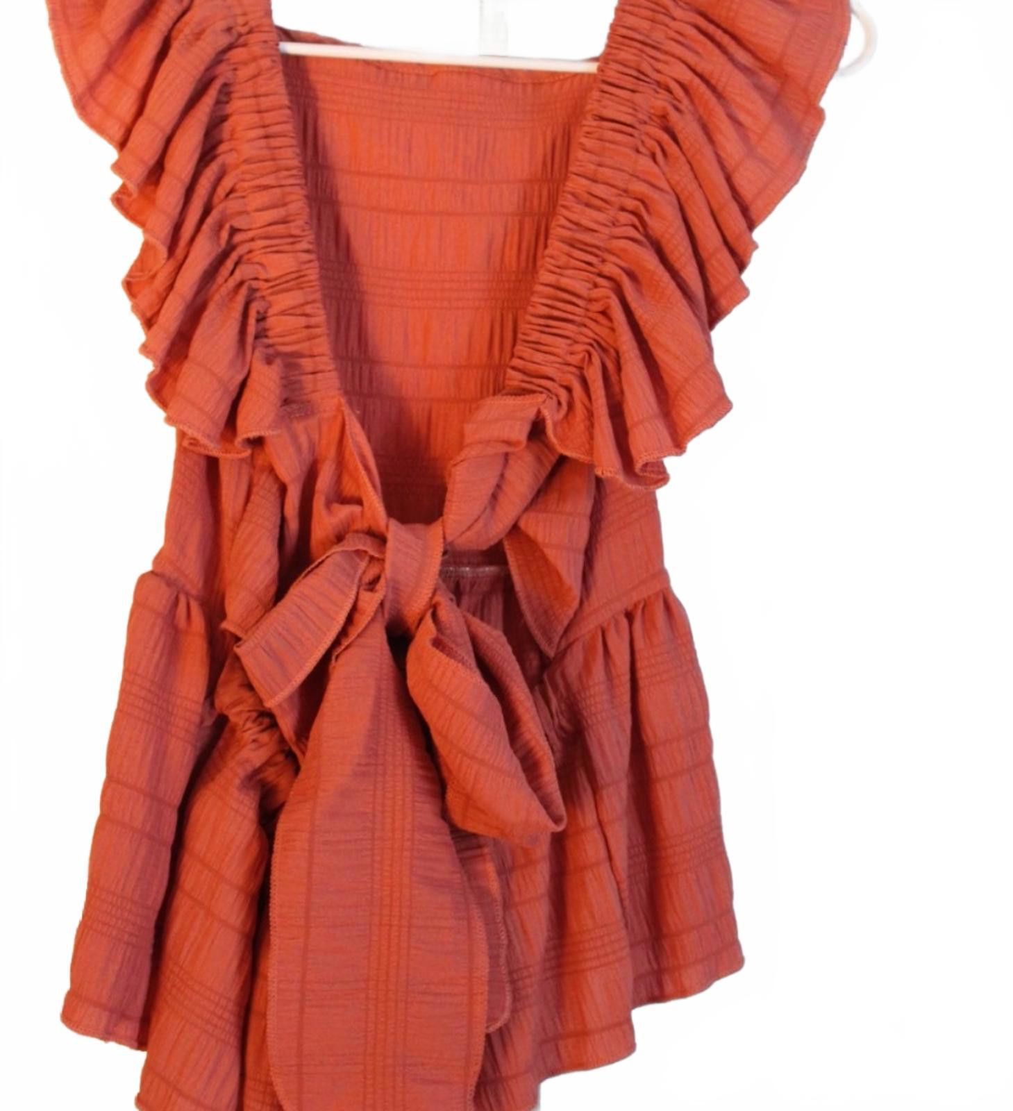 Shein SHEIN Small Rust Orange Textured Ruffle Sleeve Tie-Back Tank Size S / US 4 / IT 40 - 5 Thumbnail