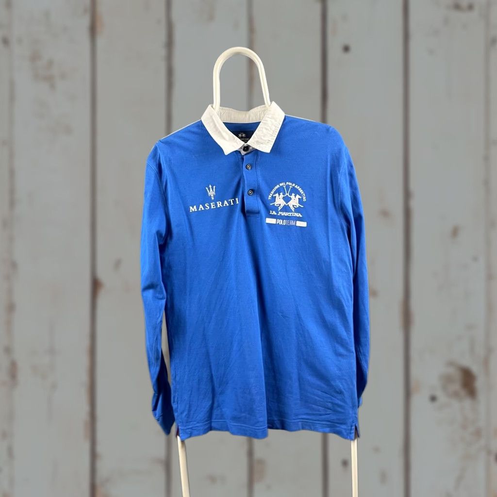 La Martina La Martina Polo Shirt Blue Mens Slim-Fit Long Sleeve Regular Size L Embroidered Collar Polo Size US L / EU 52-54 / 3 - 1 Thumbnail