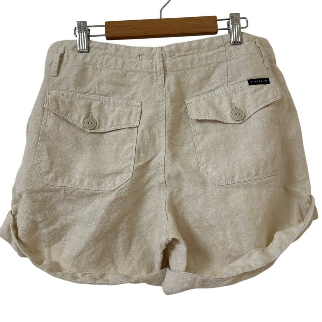 Sanctuary Sanctuary Linen Shorts, Size 27 Beige Roll Hem Slip Pockets Size 27" / US 4 / IT 40 - 2 Thumbnail