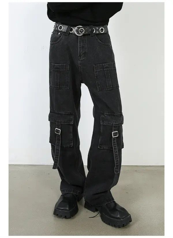 Japanese Brand Men's multi-pocket washed vintage wide-leg cargo jeans Size US 32 / EU 48 - 8 Thumbnail