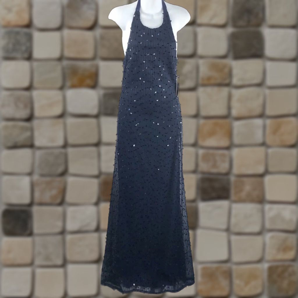 Lulus NWT Lulus Maxi Dress Blue Sequin Halter Satin Prom Party Formal Dress S (Adult) Women Size S / US 4 / IT 40 - 1 Thumbnail