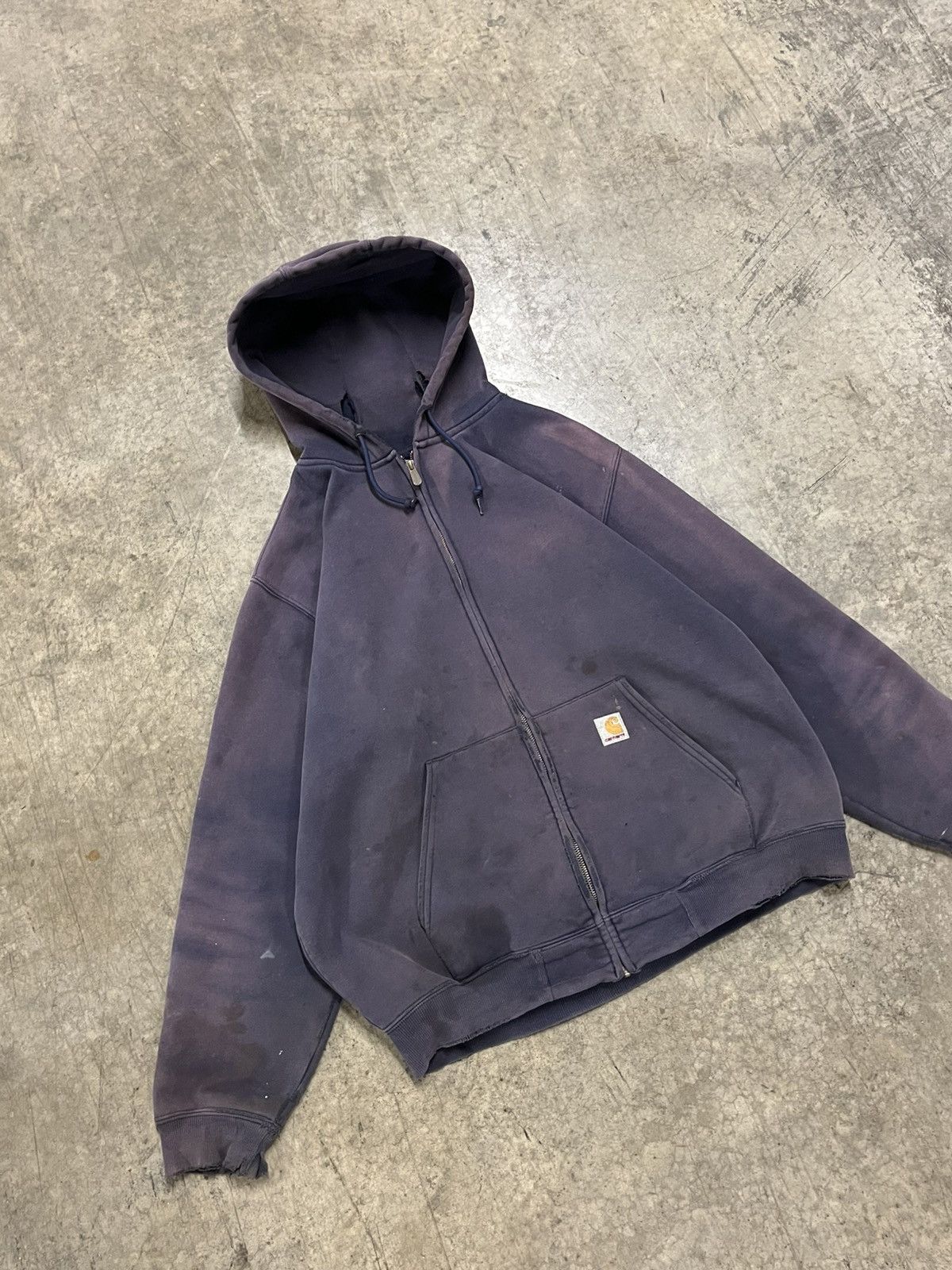 Carhartt vintage sun faded and distressed navy hoodie rare