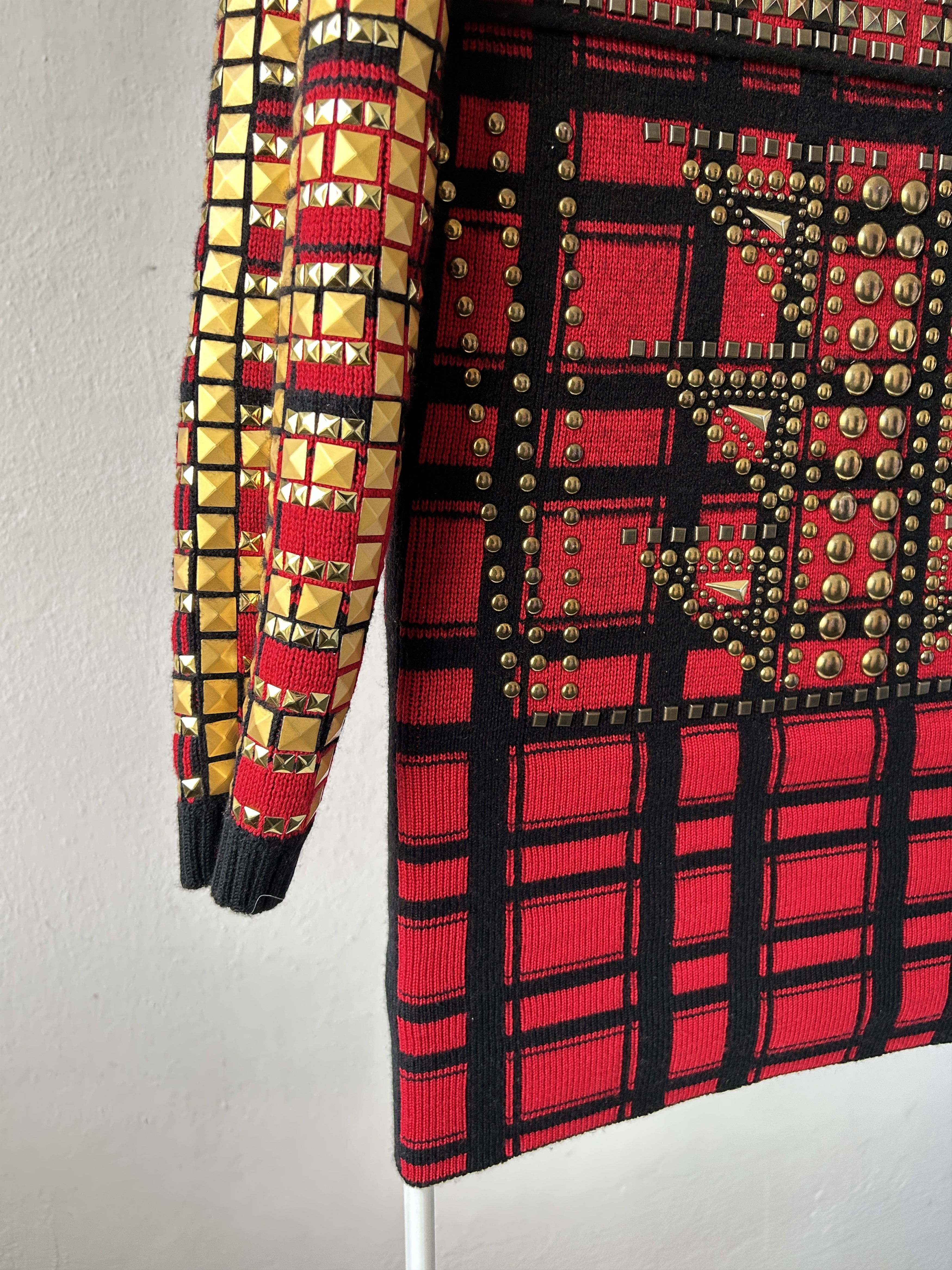 AW14 runway Philipp Plein studded check wool knit mini dress
