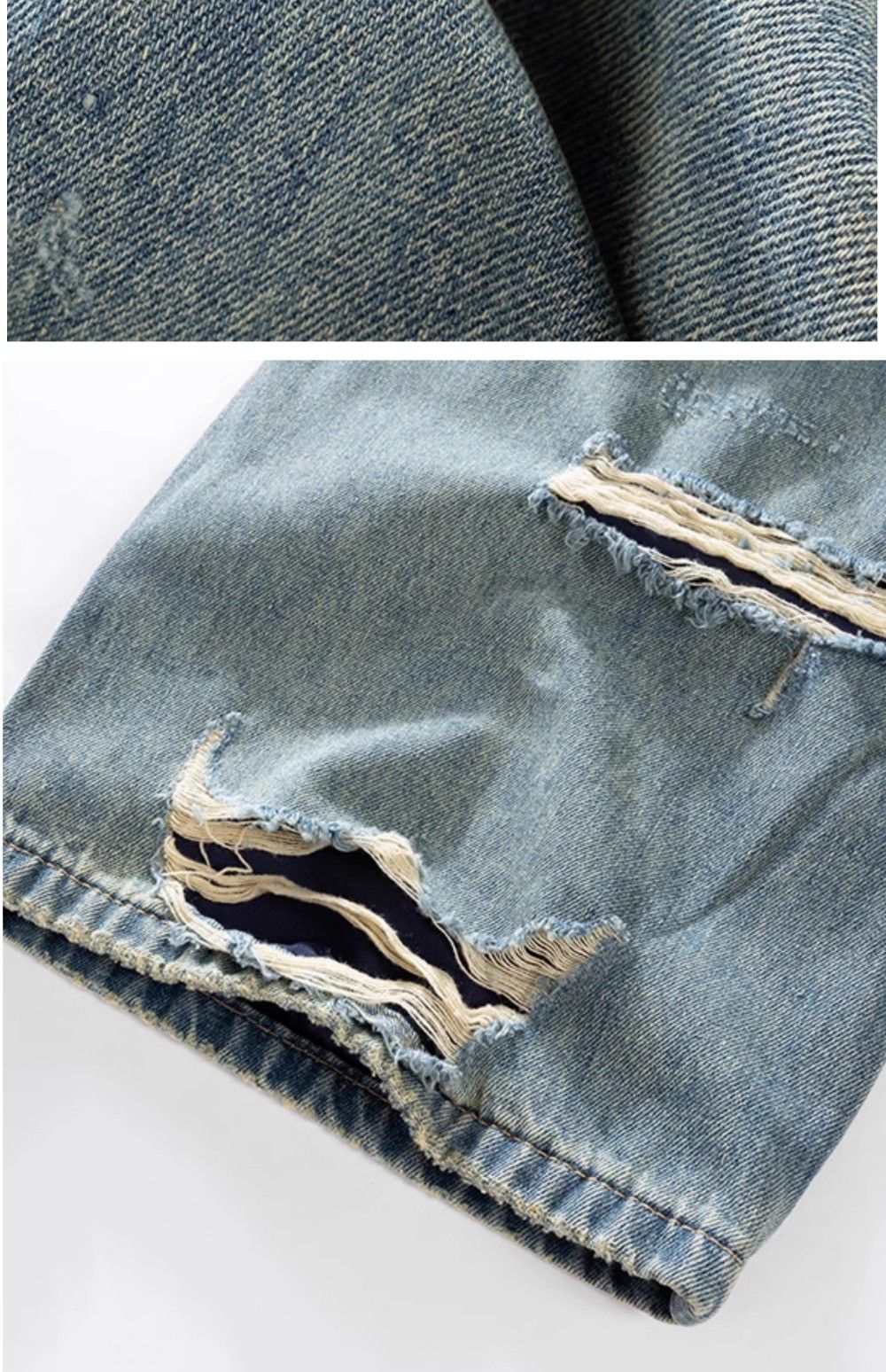 Jean × Vintage Washed Double Layer Hand Worn Jeans Size US 33 - 13 Thumbnail