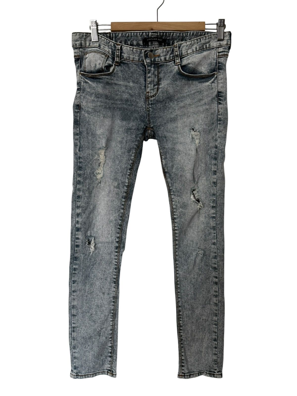 Japanese Brand Vintage. B&T Blue Acid Wash Distressed Skinny Jeans Size 29" - 1 Thumbnail