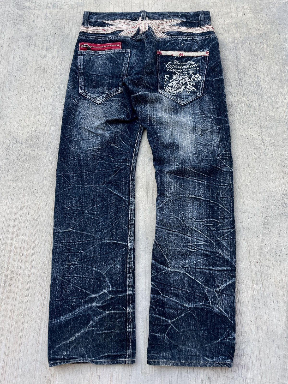 Japanese Brand 💥RARE💥 JACK SERIKA UNION JACK SKULL POEM CRAZY WASH DENIM Size US 33 - 1 Thumbnail