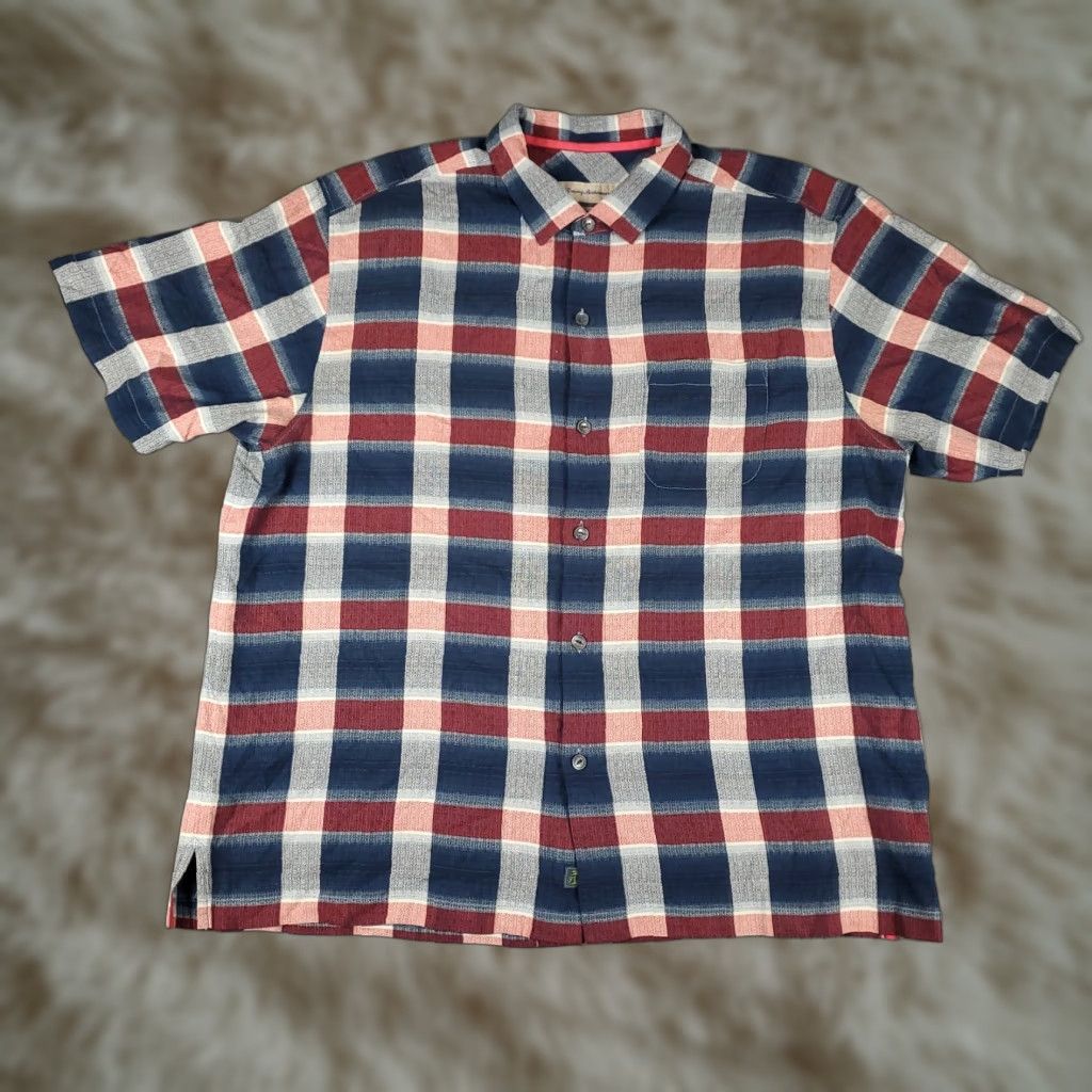 Tommy Bahama Tommy Bahama Shirt Mens XL Silk Short Sleeve Button-Up Plaid Red Blue Hawaiian Tropical Size US XL / EU 56 / 4 - 1 Thumbnail