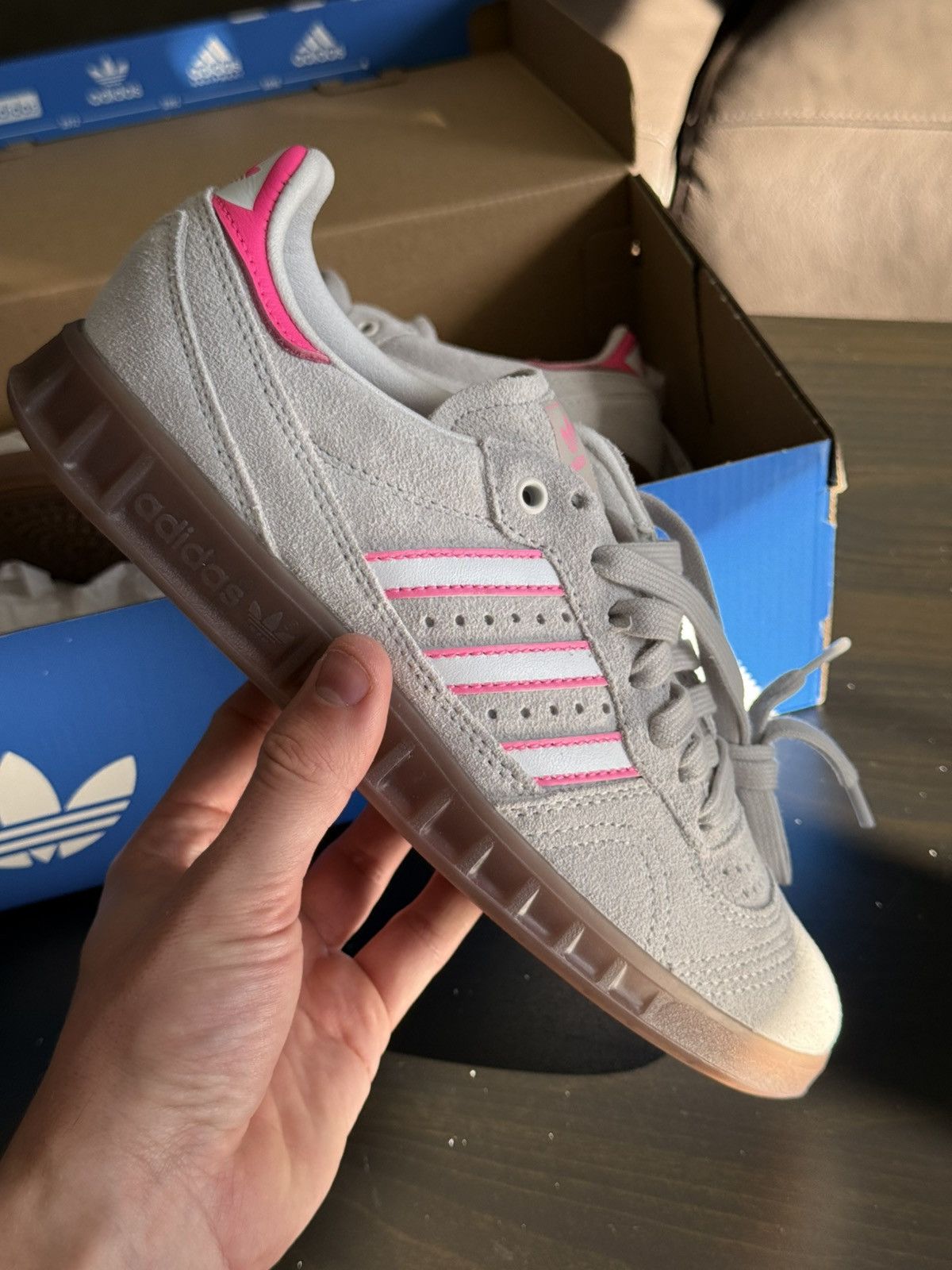 Adidas adidas Handball Originals Gray Lucid Pink Suede Gum JR3656 Size US 7.5 / IT 37.5 - 3 Thumbnail