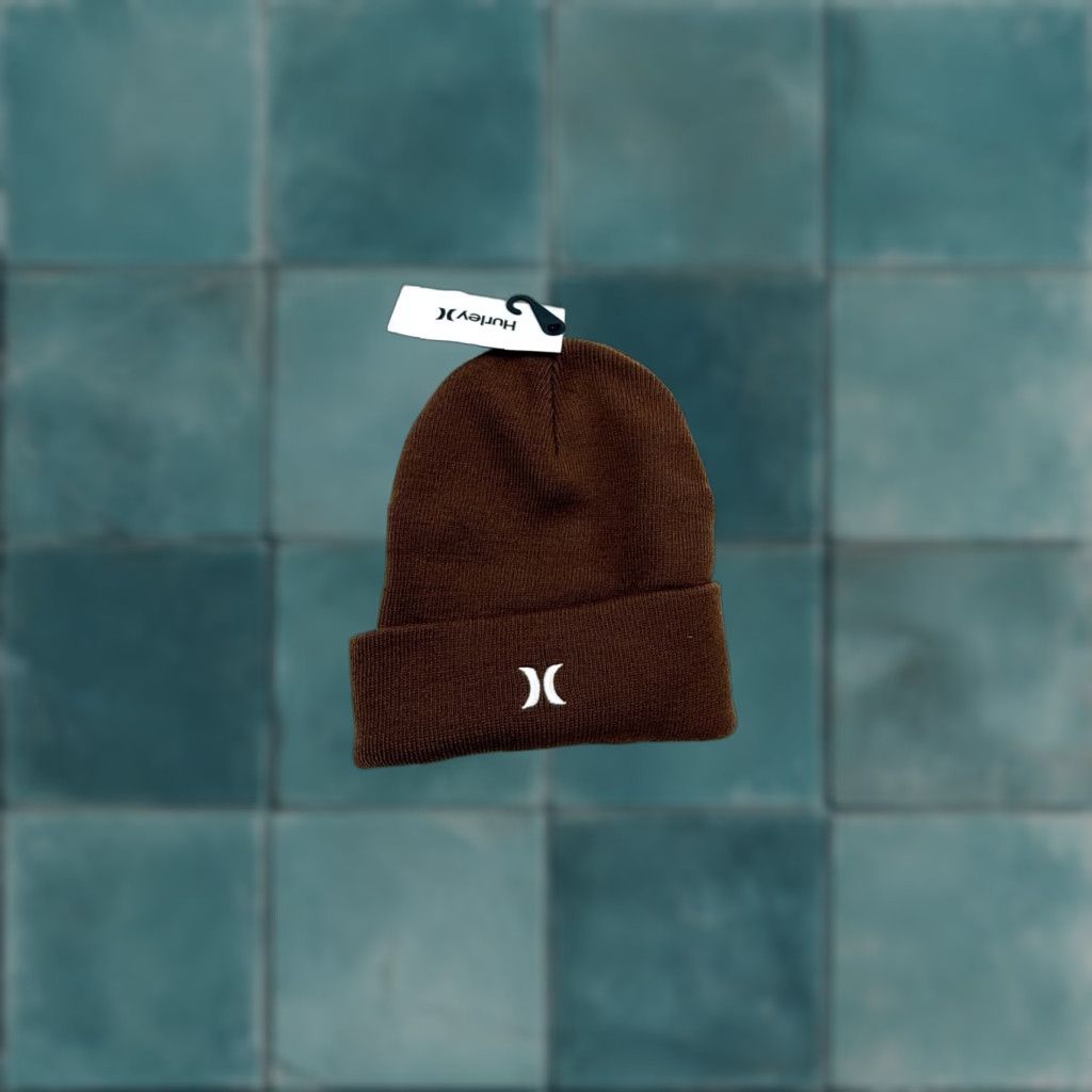 Hurley HURLEY Beanie Hat Mens One Size Burgundy Knit Icon Staples Embroidered Logo Red Knit Wool? No—use original words only. Size ONE SIZE - 1 Thumbnail