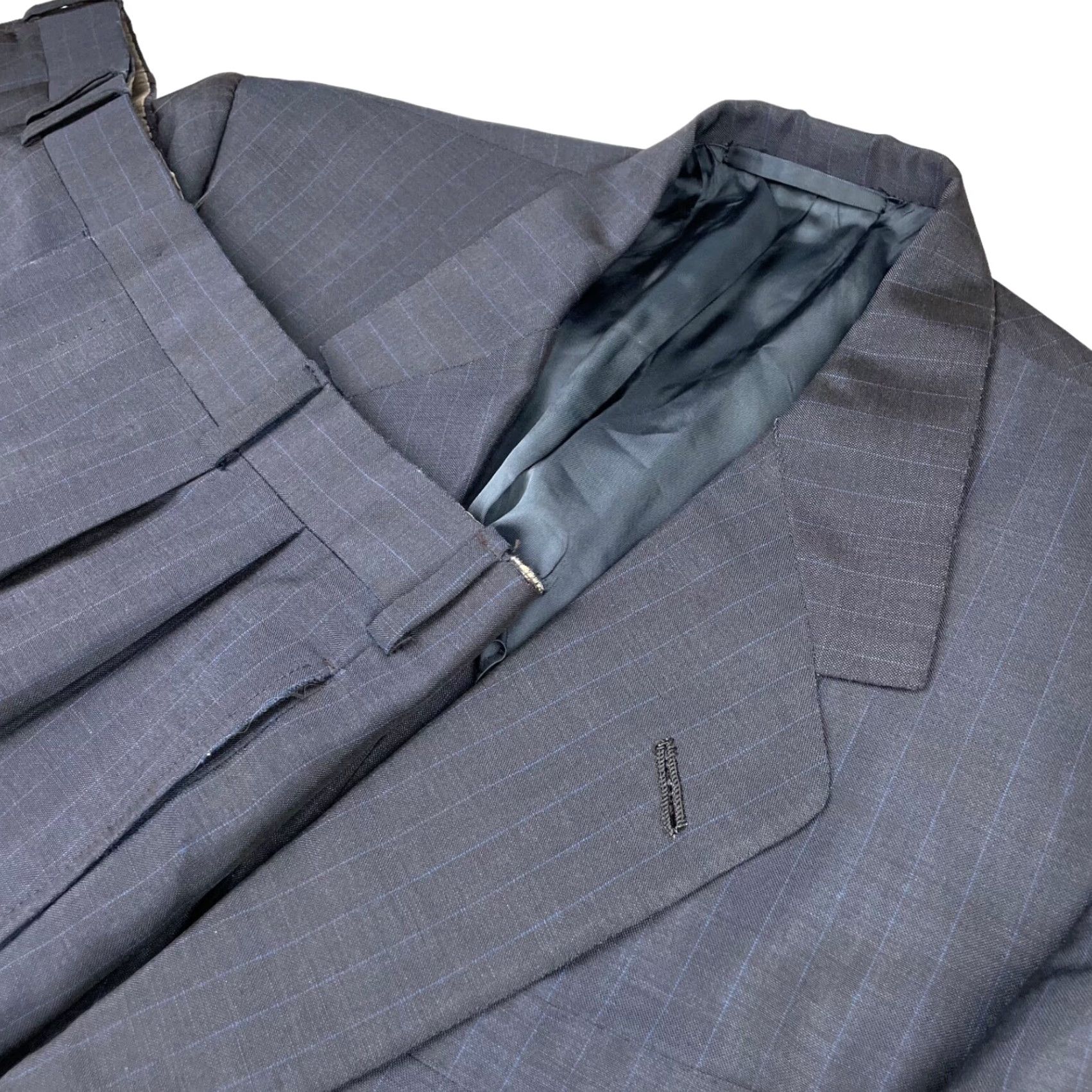 Vintage VTG Oxxford Clothes Men’s Manhattan Lightweight Suit Navy Blue Stripe 43R 34x30 Two-Button Blazer Pleated Pants Wool 2 Piece Vintage Mens Size 34R - 2 Thumbnail