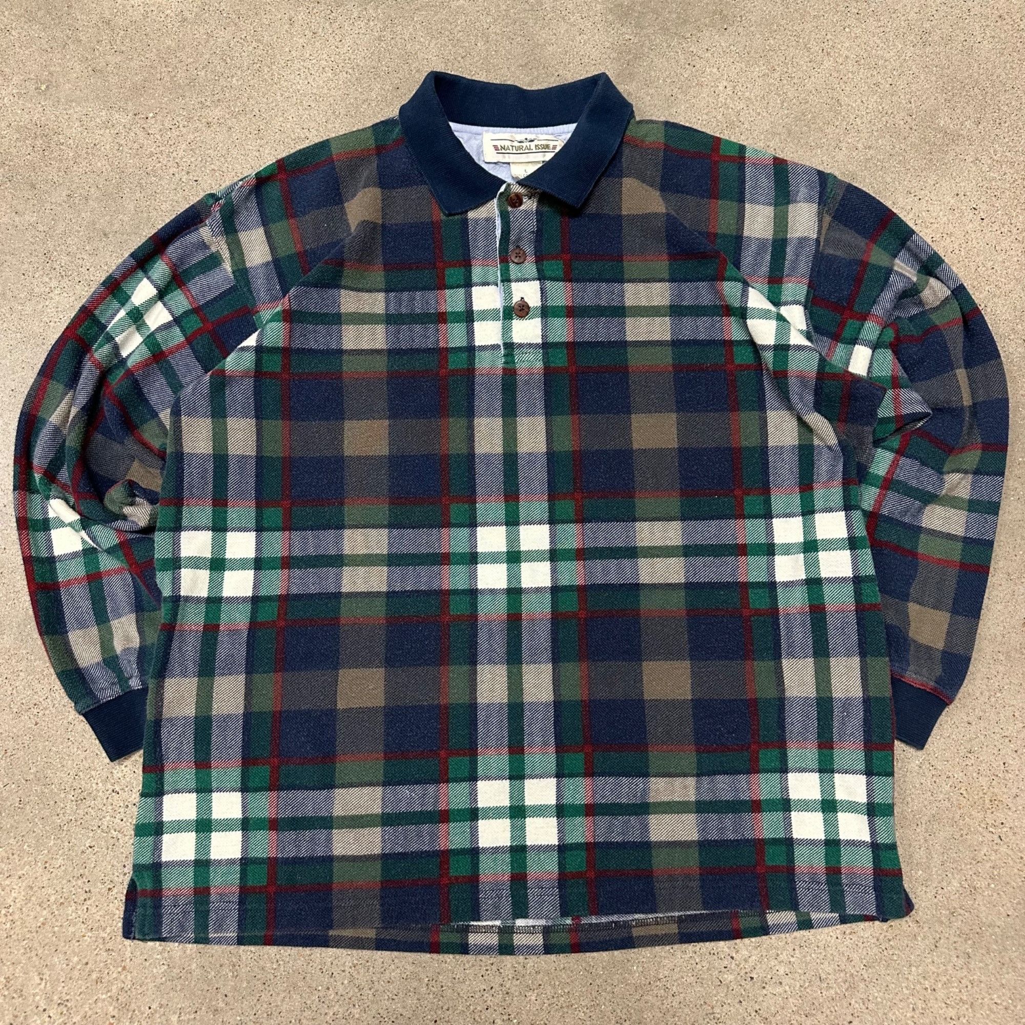 Vintage Vintage 90s Natural Issue Plaid Longsleeve Collared Shirt Size US M / EU 48-50 / 2 - 1 Thumbnail