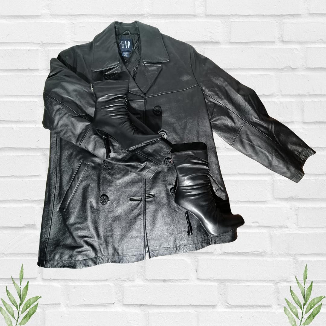 Gap Gap Men's Black Leather Y2k Vintage Peacoat Overcoat Size M Size US M / EU 48-50 / 2 - 5 Thumbnail