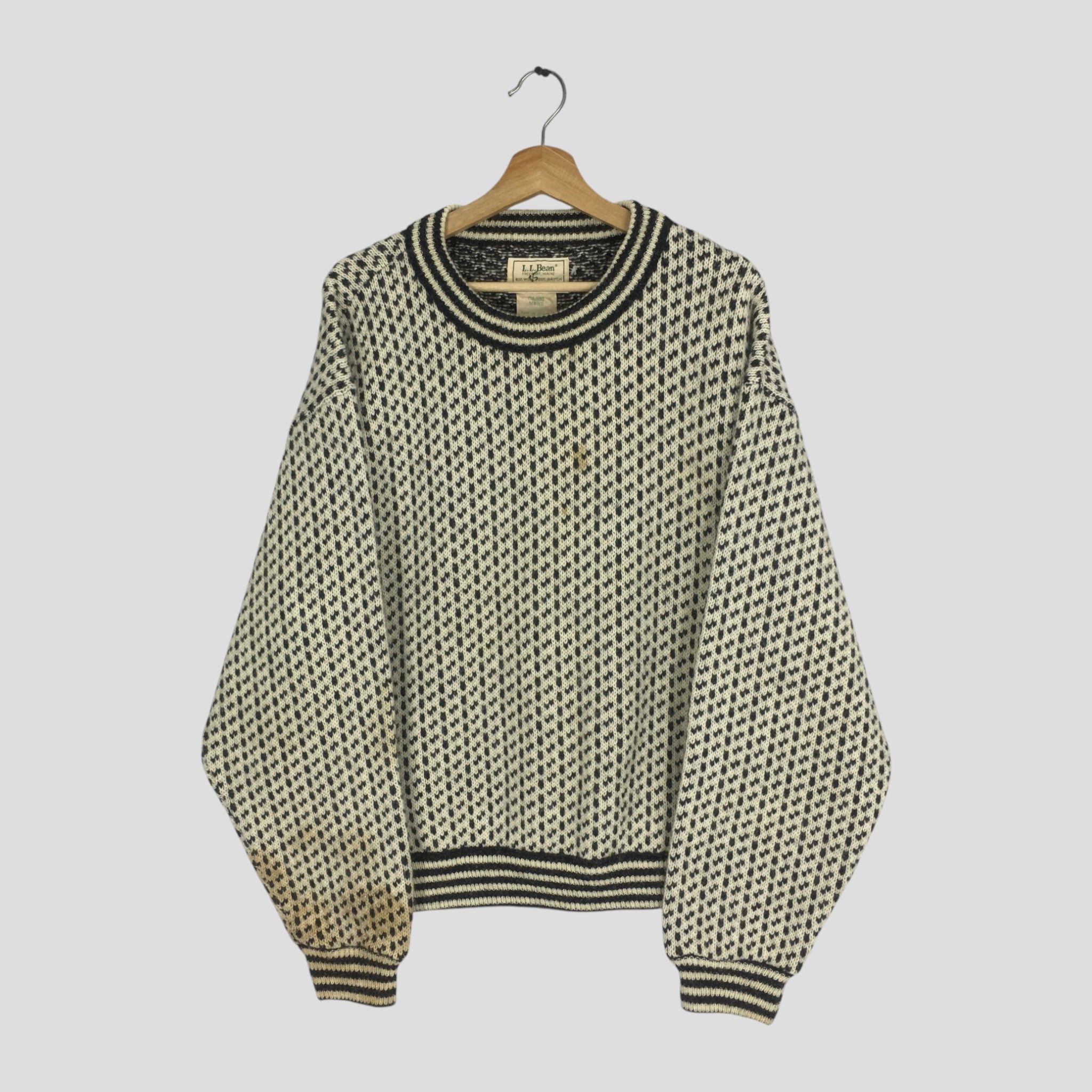 L.L. Bean Vintage 90's LL Bean Usa White Black Wool Sweatshirt - 604 Size US L / EU 52-54 / 3 - 1 Thumbnail