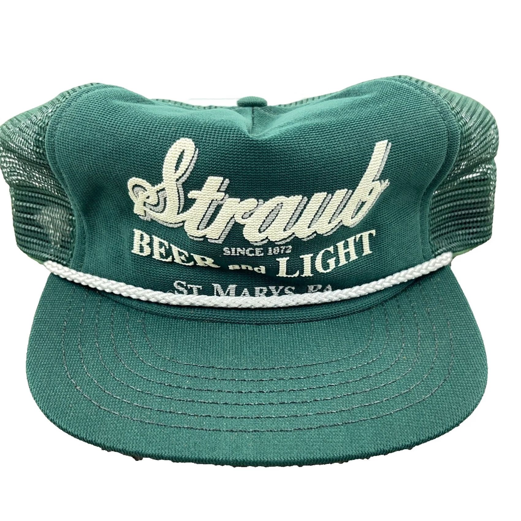 Roper VINTAGE Straub Beer Trucker Hat Cap Made In USA 80s 90s Snapback Rope Puffy Green Mens Adjustable Size ONE SIZE - 2 Thumbnail