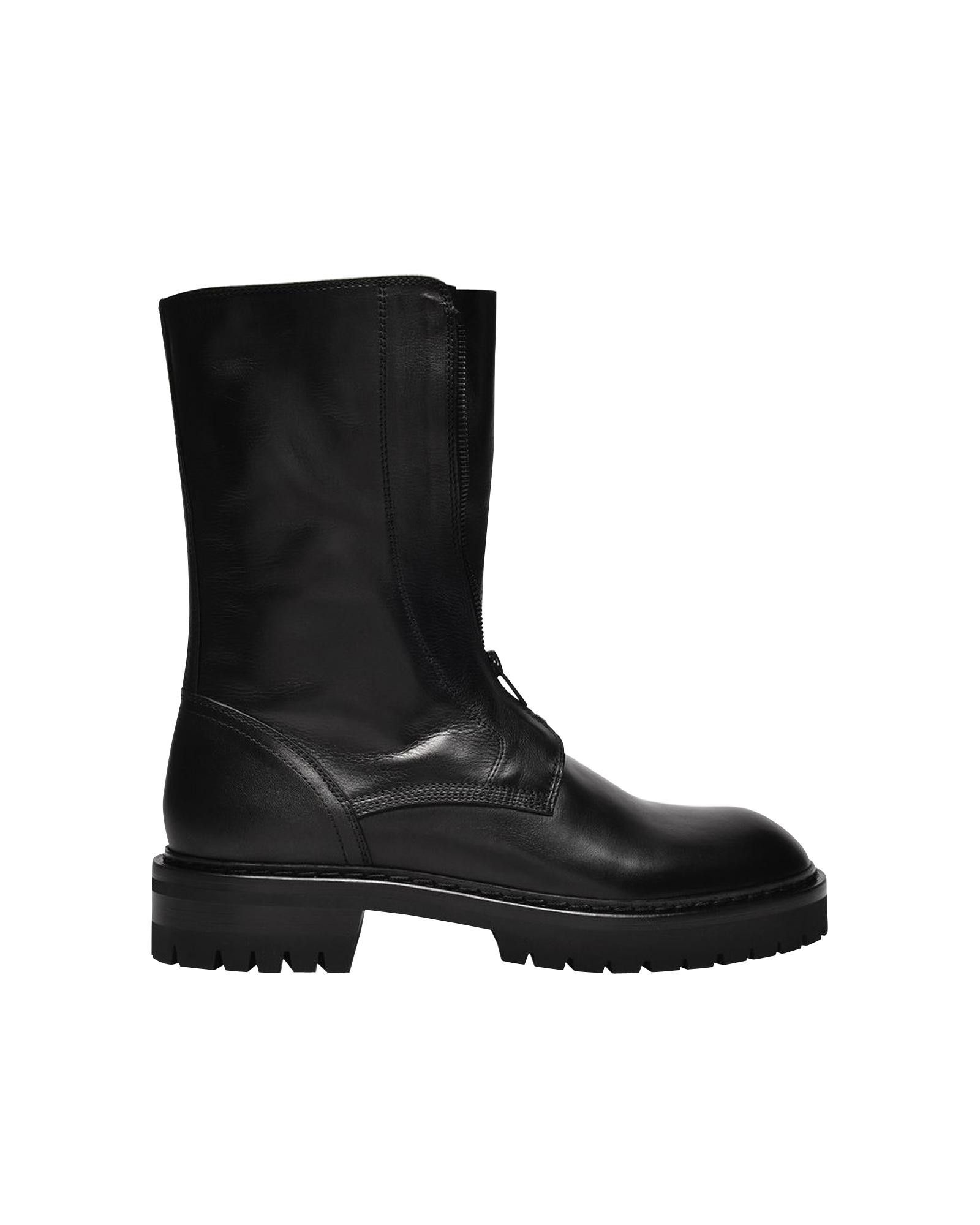 image of Ann Demeulemeester Black Leather Ankle Boots With Lace-Up Closure And Side Zip, Men's (Size 11)