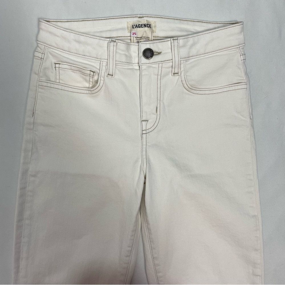 L'AGENCE New L'Agence Off White With Topstitching Jeans Size 25 Size 25" / US 0 / IT 36 - 4 Thumbnail