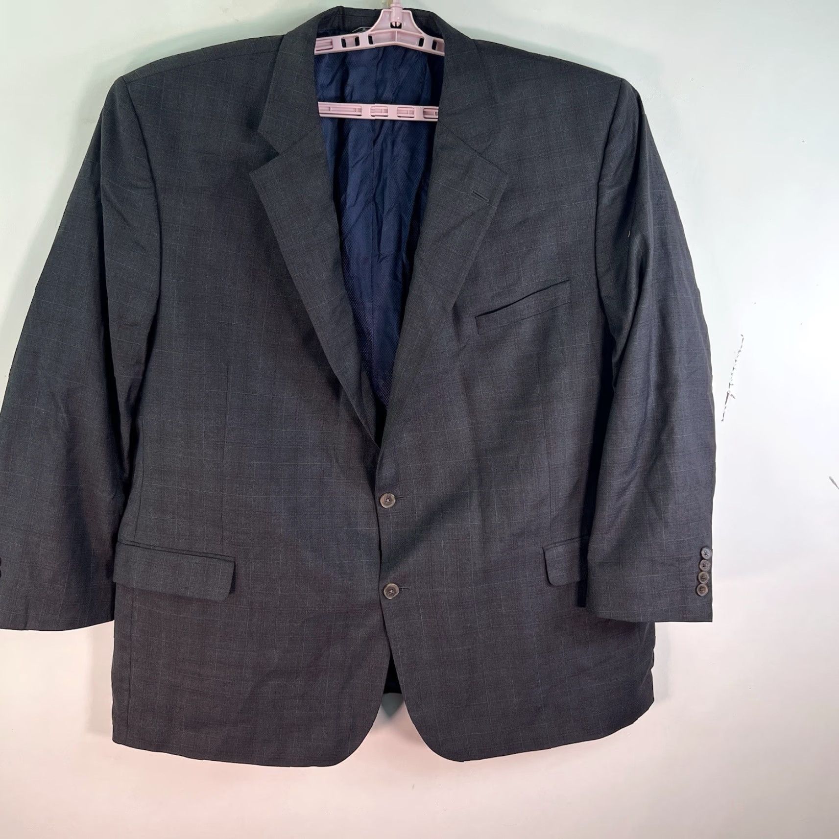 Vintage Rochester Blazer Jacket 54L Gray 100% Wool Tweed Check Single-Breasted Notch Lapel Four-Button Sleeve Mens Big & Tall Canada Size 54R - 2 Thumbnail