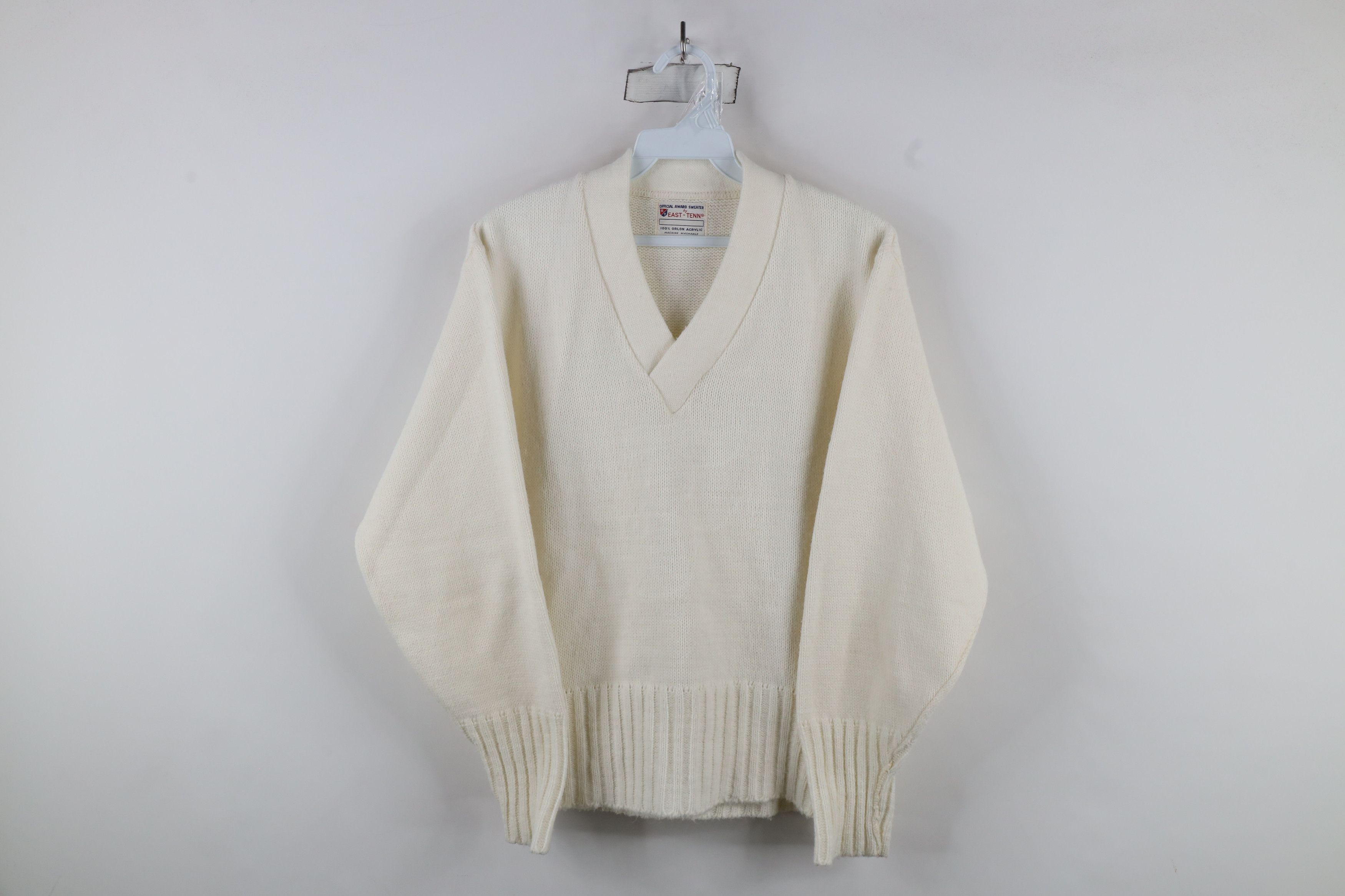 Vintage Vintage 60s 70s Streetwear Letterman Knit Sweater White USA Size US L / EU 52-54 / 3 - 1 Thumbnail