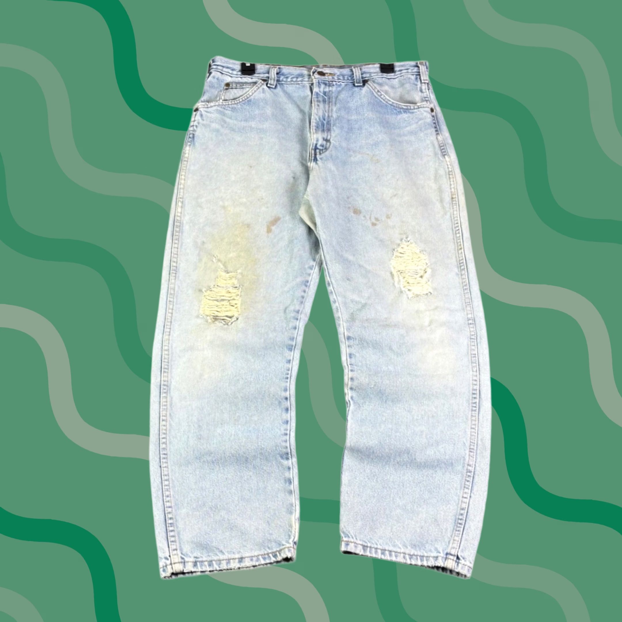 Dickies VINTAGE Dickies Mens Light Wash Thrashed Distressed Straight Leg Denim Jeans 36x30 Size US 36 / EU 52 - 1 Thumbnail