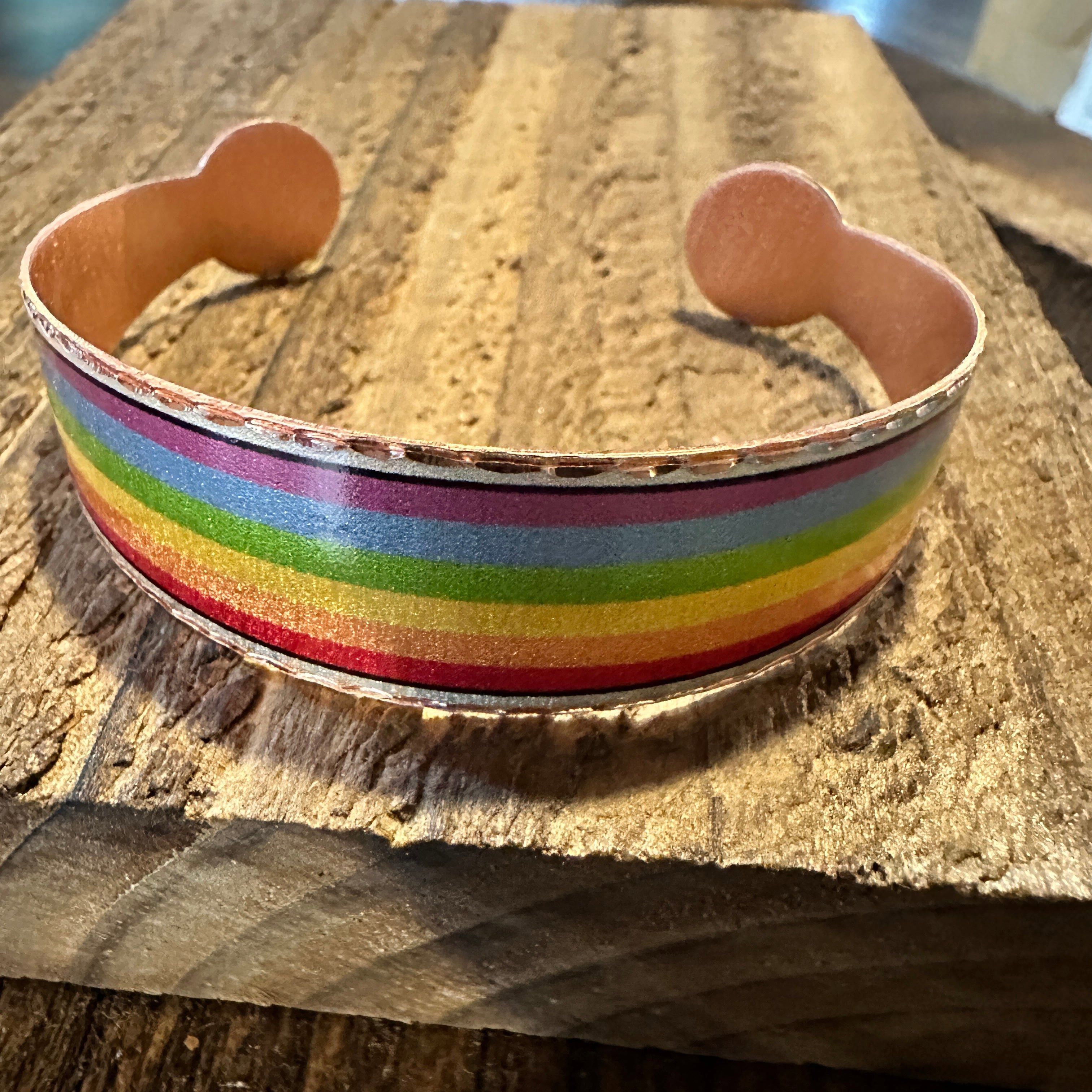 Other Handmade Boho Copper Wide Cuff Bracelet, Diamond Cut Rainbow Size ONE SIZE - 2 Thumbnail