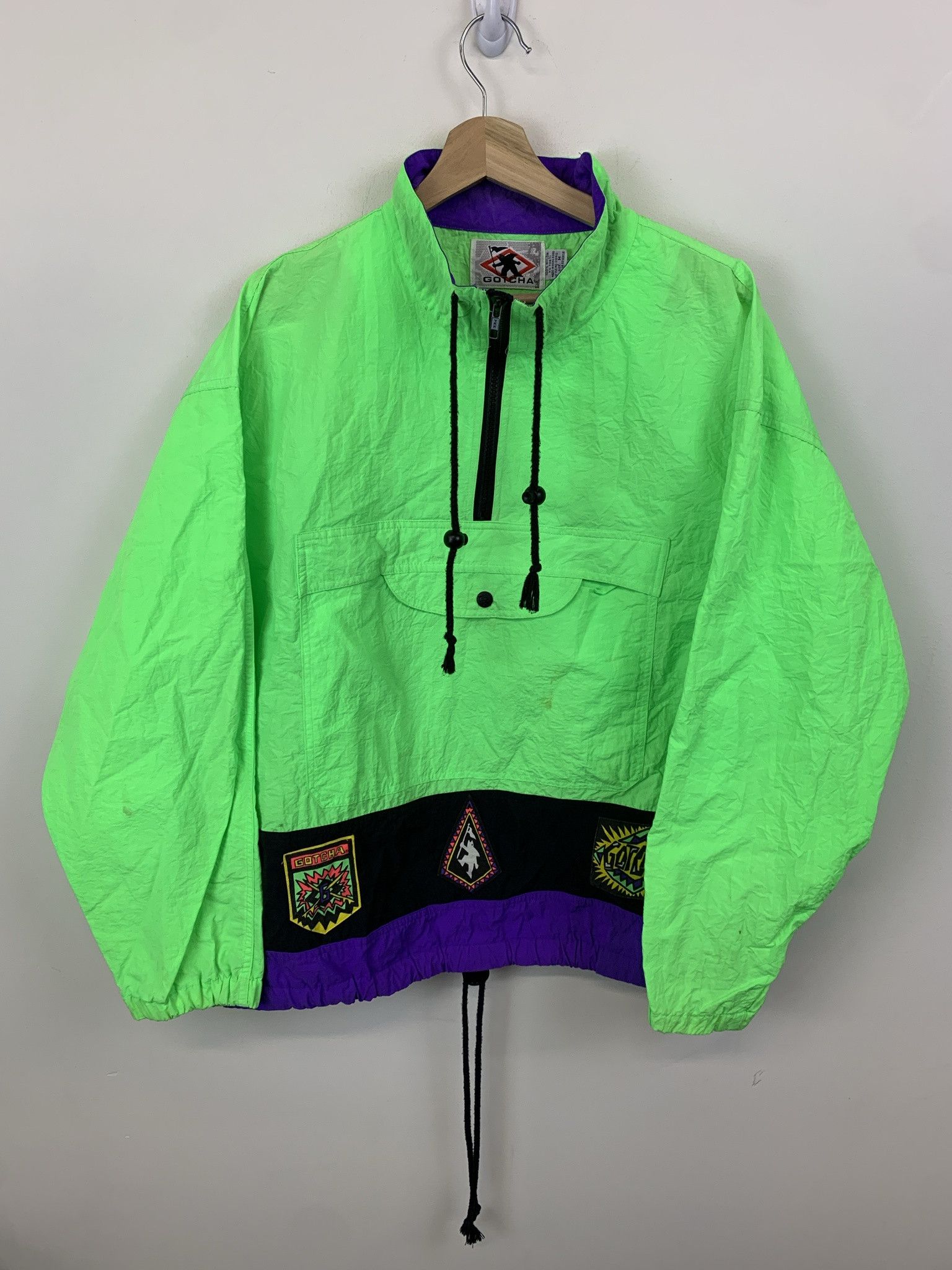 Racing Streetwear Windbreaker Vintage 1990s Gotcha Neon Anorak Windbreaker Size M Grailed