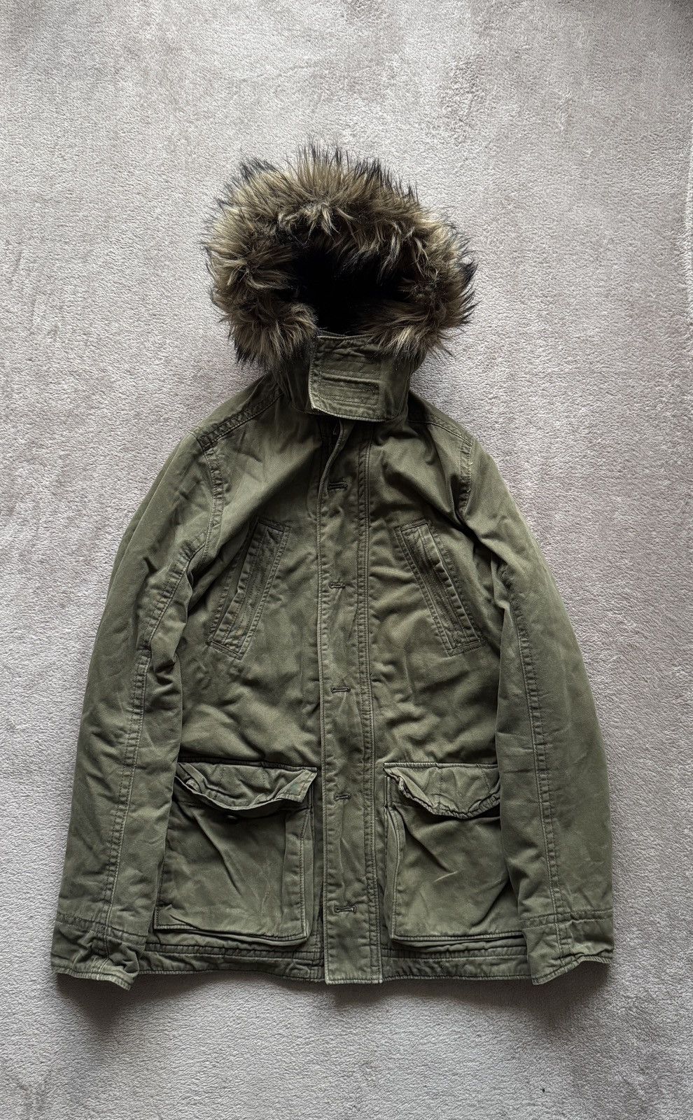 Hollister Y2K faded fur parka jacket LGB Goa styled