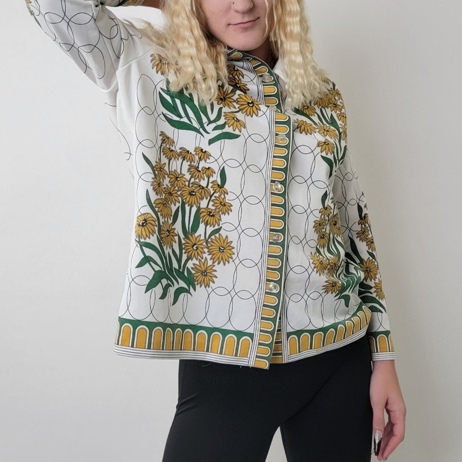 Vintage Vintage 60s Muted Floral Tunic Blouse Size M / US 6-8 / IT 42-44 - 5 Thumbnail