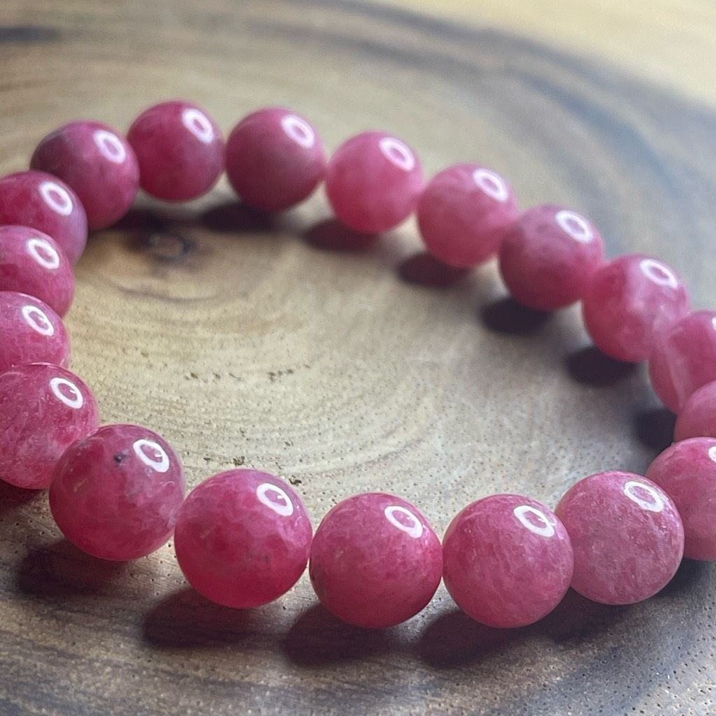 Other Icy Rhodonite Sakura Cherry Blossom gemmy stretch beaded bracelet 7” crystal healing beads 10mm Size ONE SIZE - 6 Thumbnail