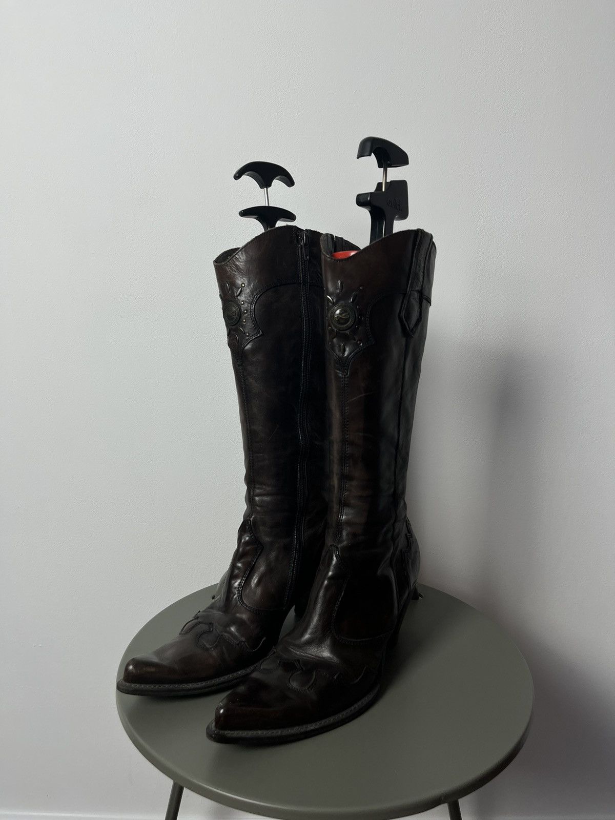 Vintage Brown Leather Western Cowboy Boots Women’s Zipper