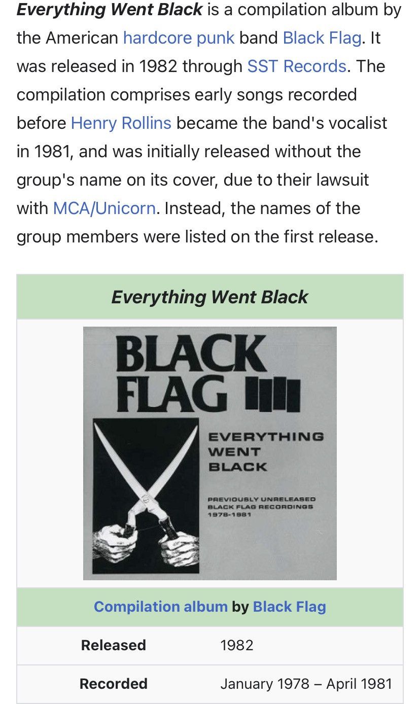 Band Tees Vintage 90s Black Flag “Everything Went Black” Band Tees Size US M / EU 48-50 / 2 - 11 Thumbnail