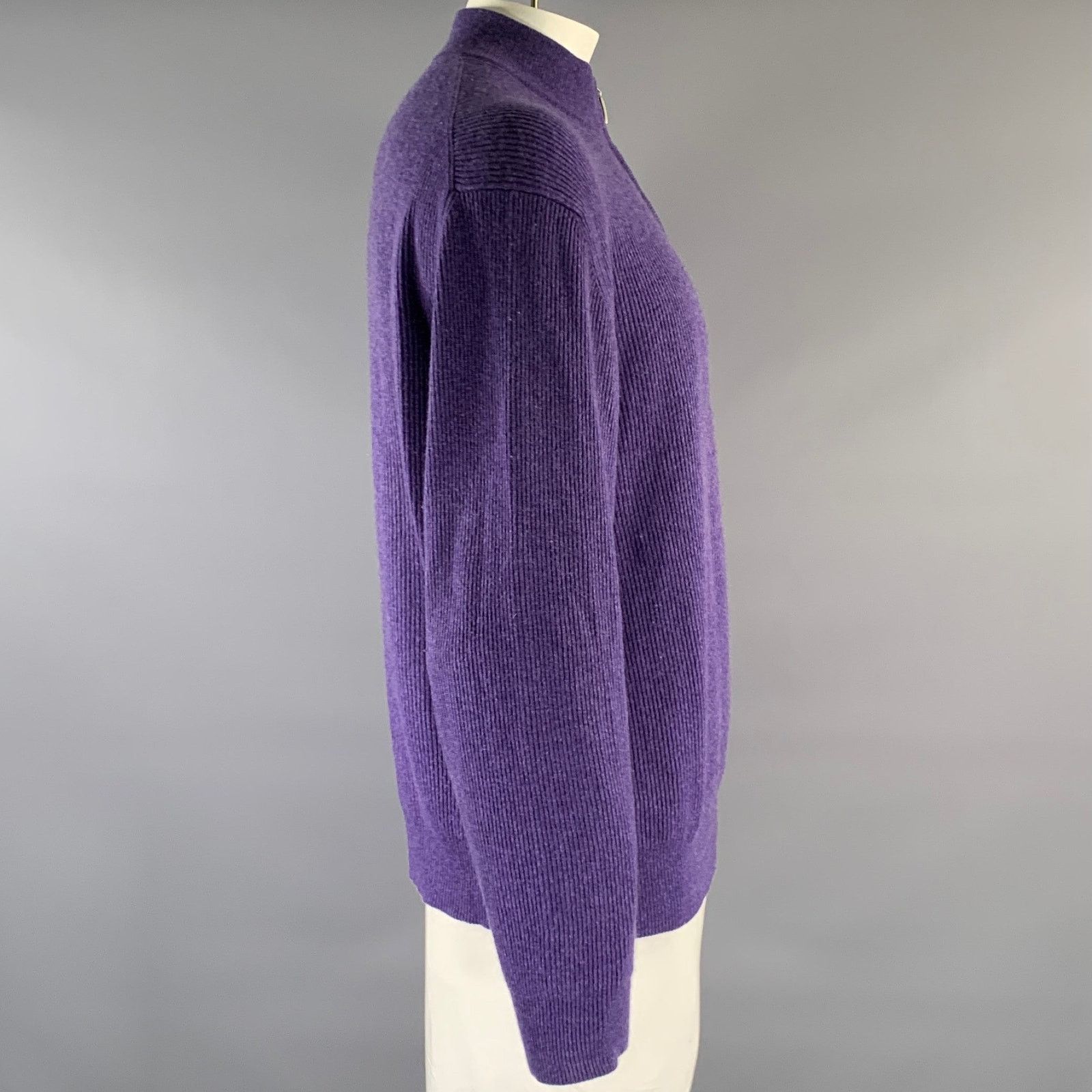Wilkes Bashford XL Purple Olive Knit Cashmere 1/4 Zip Sweater Size US XL / EU 56 / 4 - 2 Thumbnail