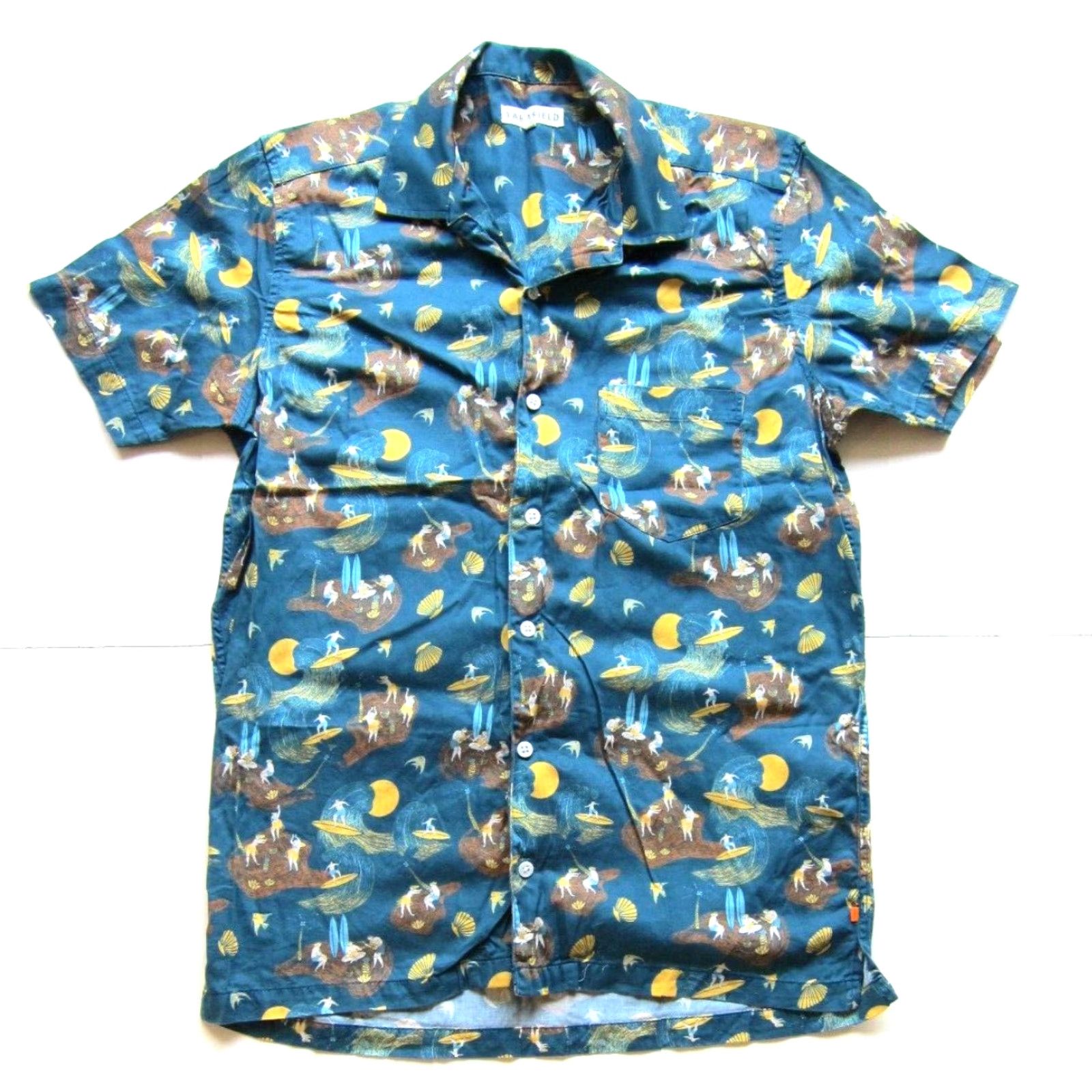 Far Afield Far Afield Shirt Hawaiian Men S Short Sleeve Organic Cotton Blue Yellow Surf Shell Button-Up 1/S Size US S / EU 44-46 / 1 - 2 Thumbnail