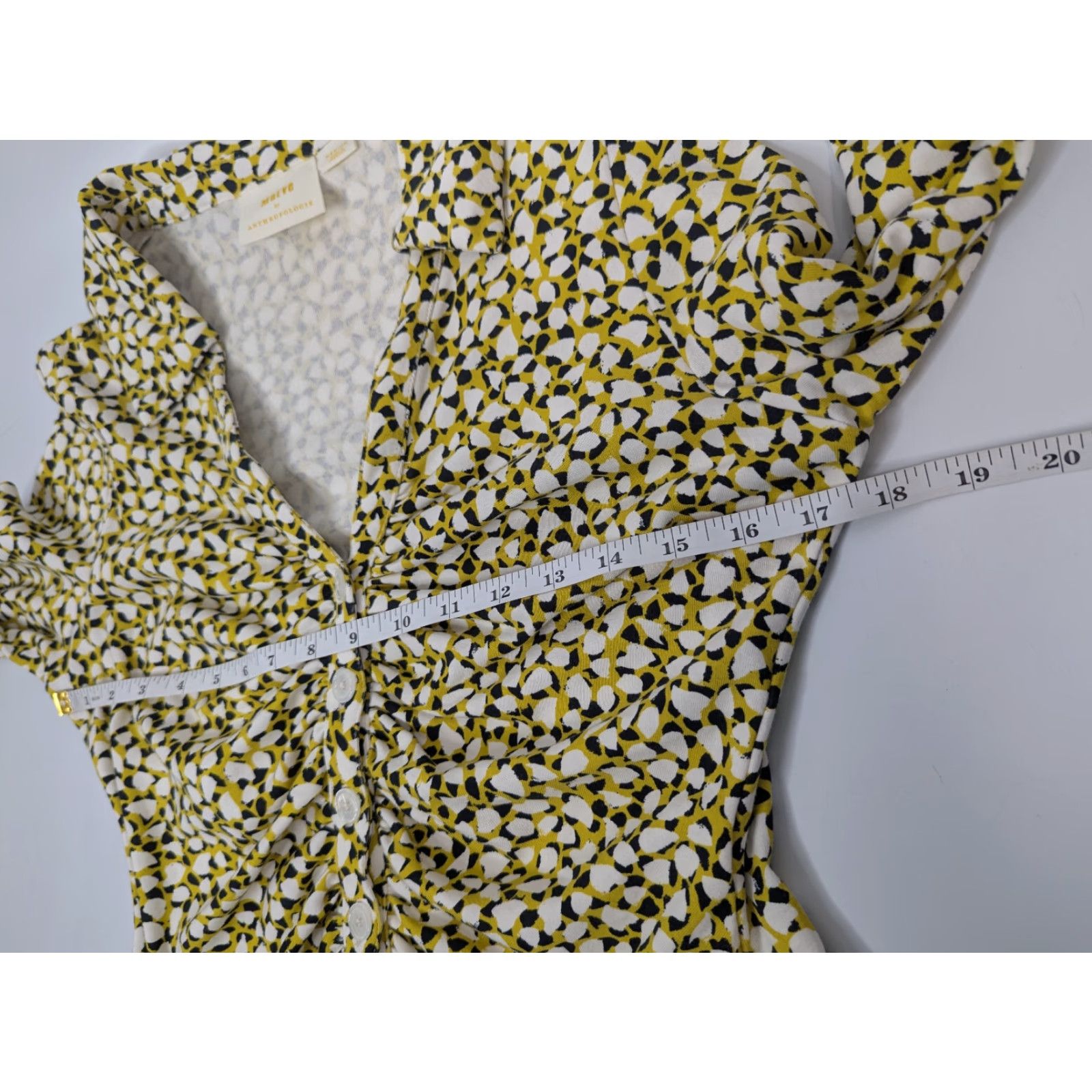 Vintage Maeve Anthropologie Blouse Shirt V-Neck Button Geometric Pattern Yellow Size M Women Size M / US 6-8 / IT 42-44 - 6 Thumbnail
