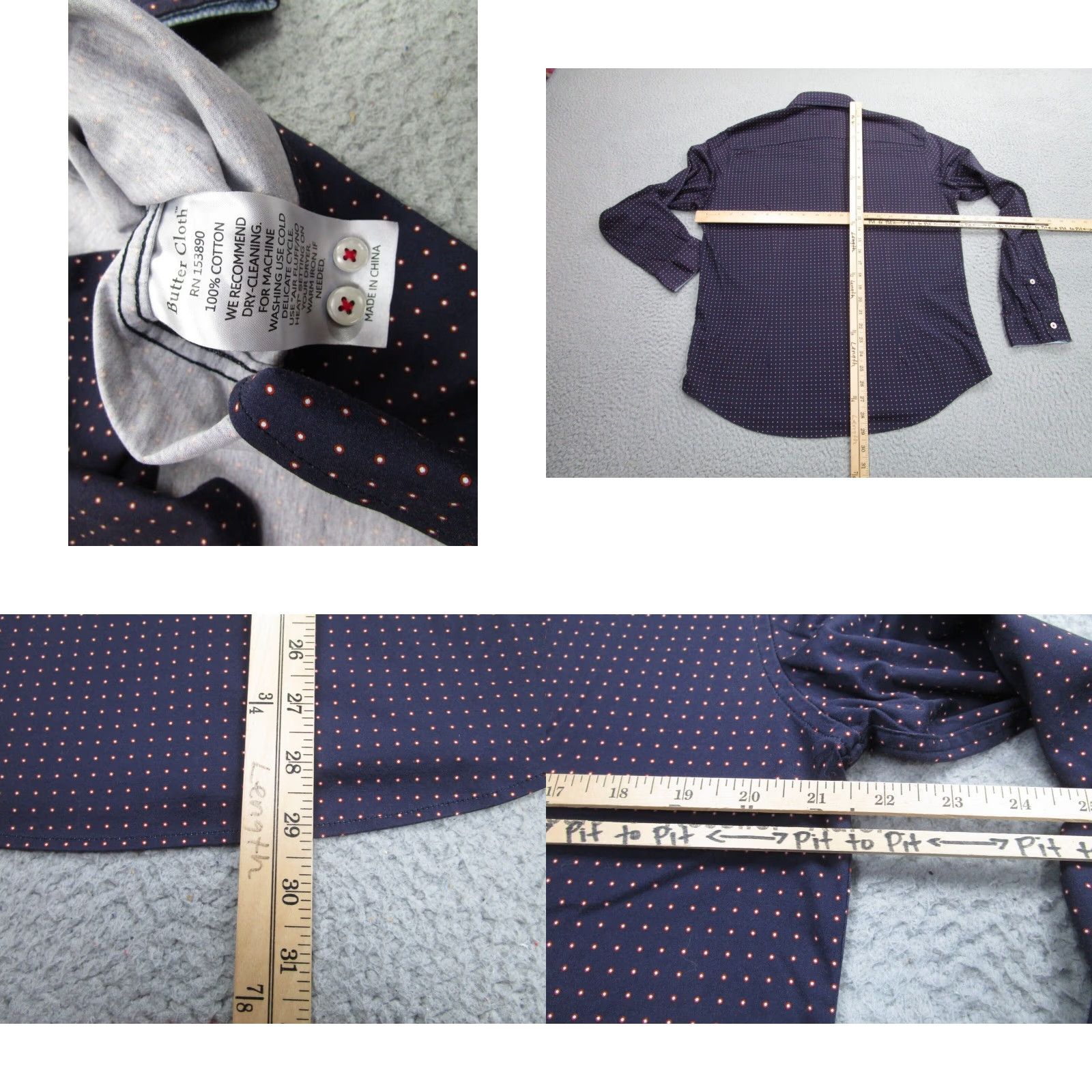 Vintage Buttercloth Slim Fit Button-Up Shirt Mens Large Blue Polka Dot Stretch Casual Preppy Size US L / EU 52-54 / 3 - 8 Thumbnail