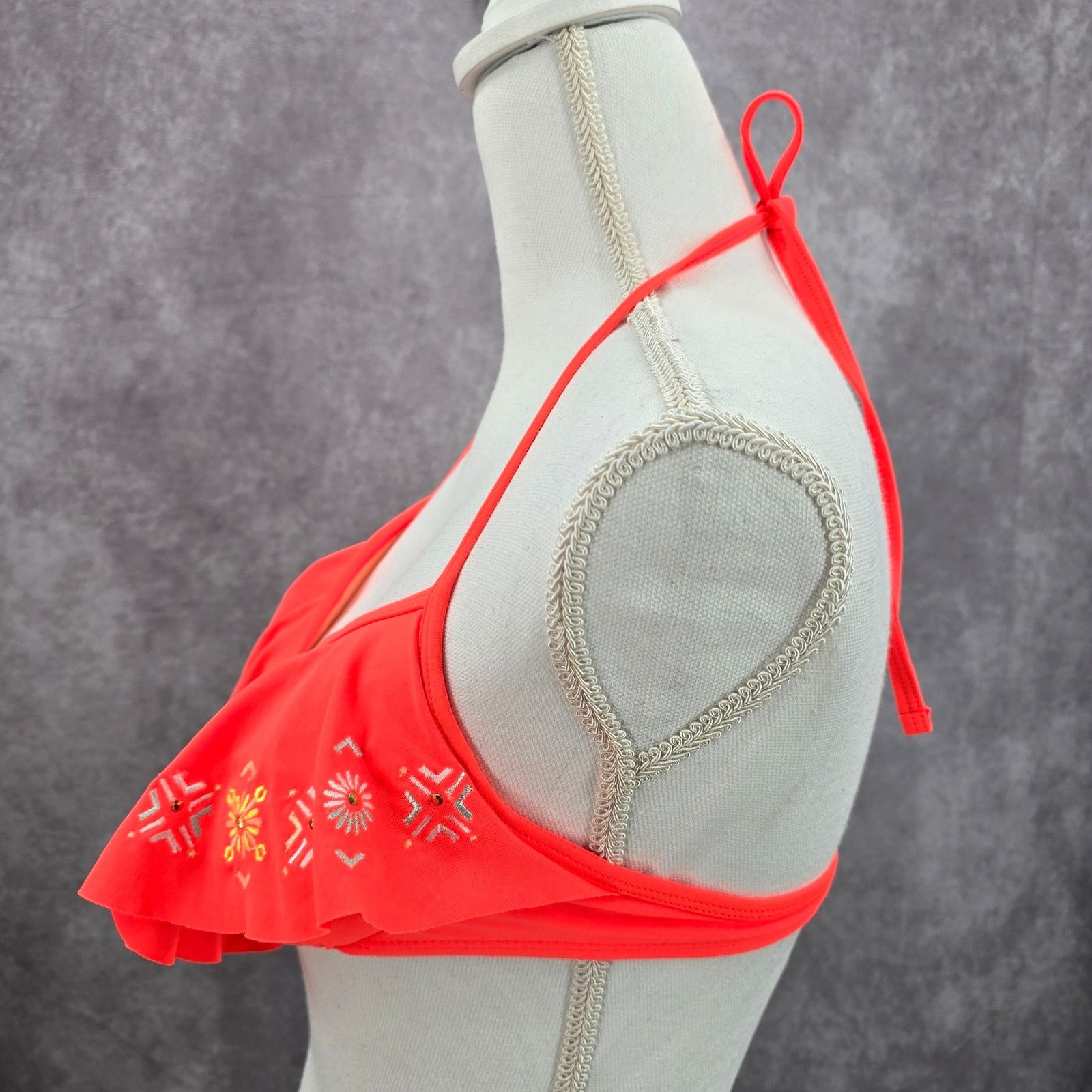 Other Xhilaration Orange Ruffle Floral String Hook Bikini Top S Size ONE SIZE - 3 Thumbnail