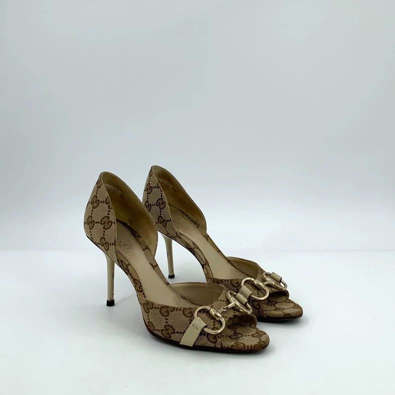Gucci Gucci Brown logo jacquad full-print horse buckle high-heel Size US 7 / IT 37 - 2 Thumbnail