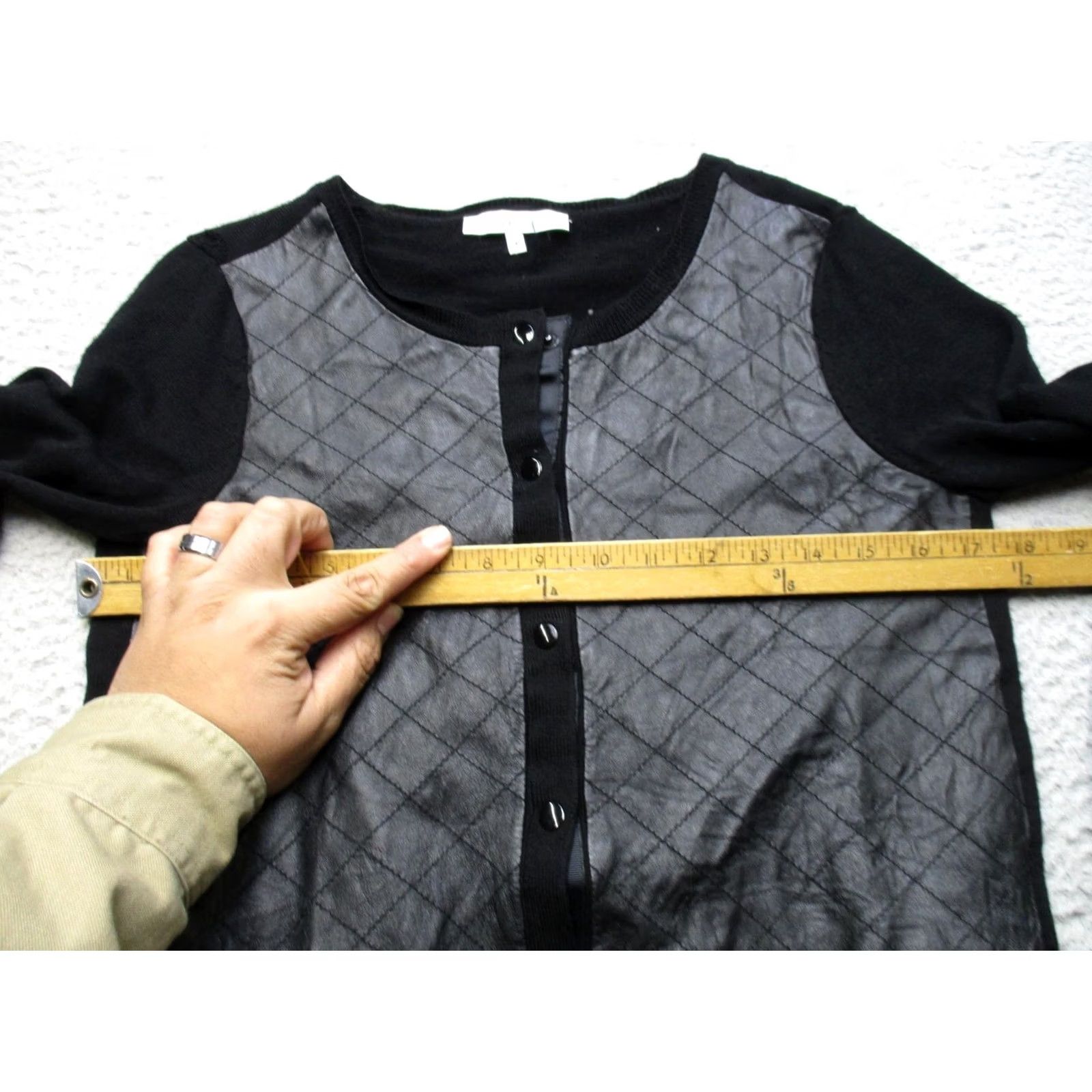 Sandro Sandro Womens Cardigan Sweater Small Black Merino Wool Leather Front Quilted Size XS / US 0-2 / IT 36-38 - 6 Thumbnail