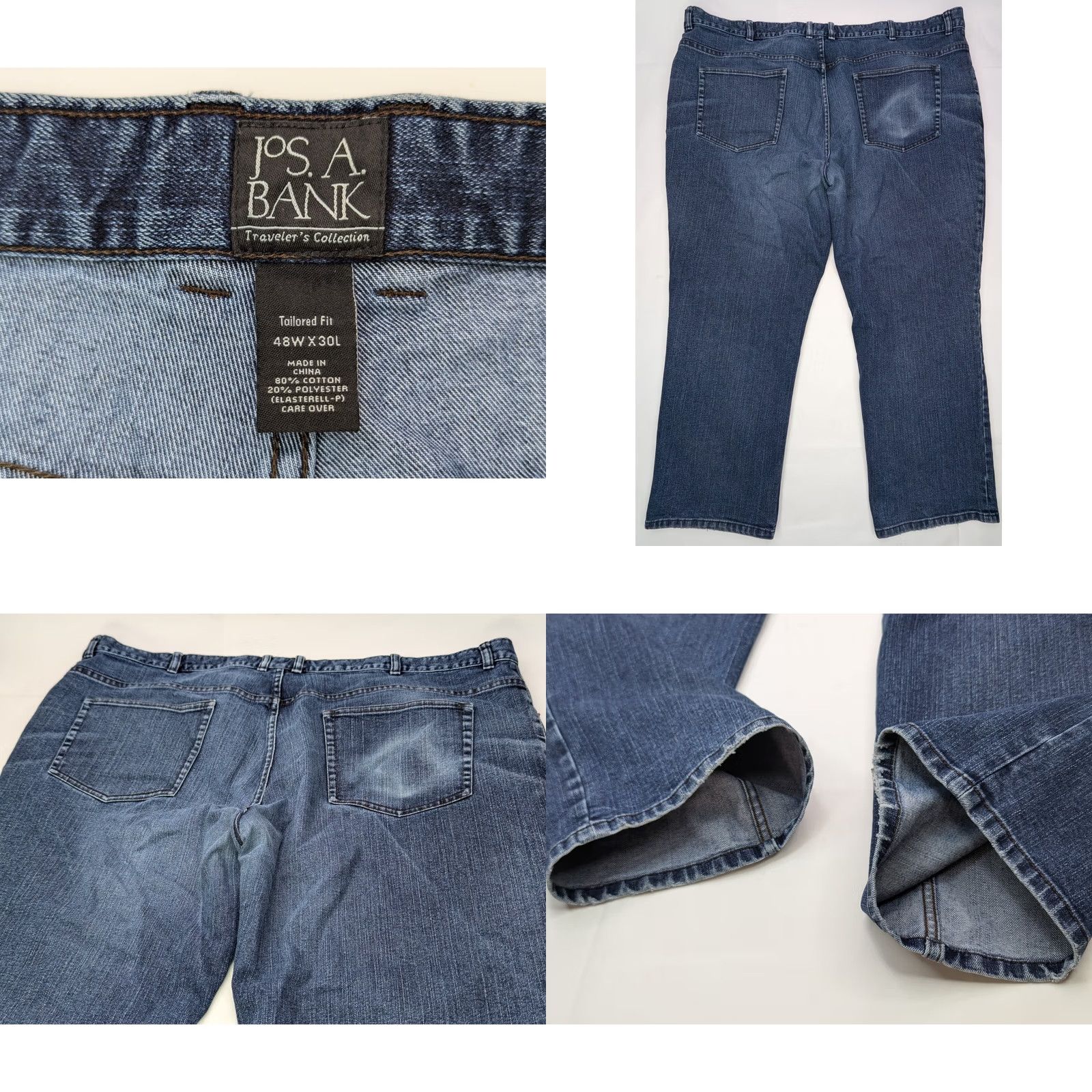 Jos. A. Bank Jos. A. Bank Tailored Fit Straight Jeans Men 48x29 Denim Blue 5-Pocket Zip Button Twill Regular 90s Style Pants Size US 32 / EU 48 - 8 Thumbnail