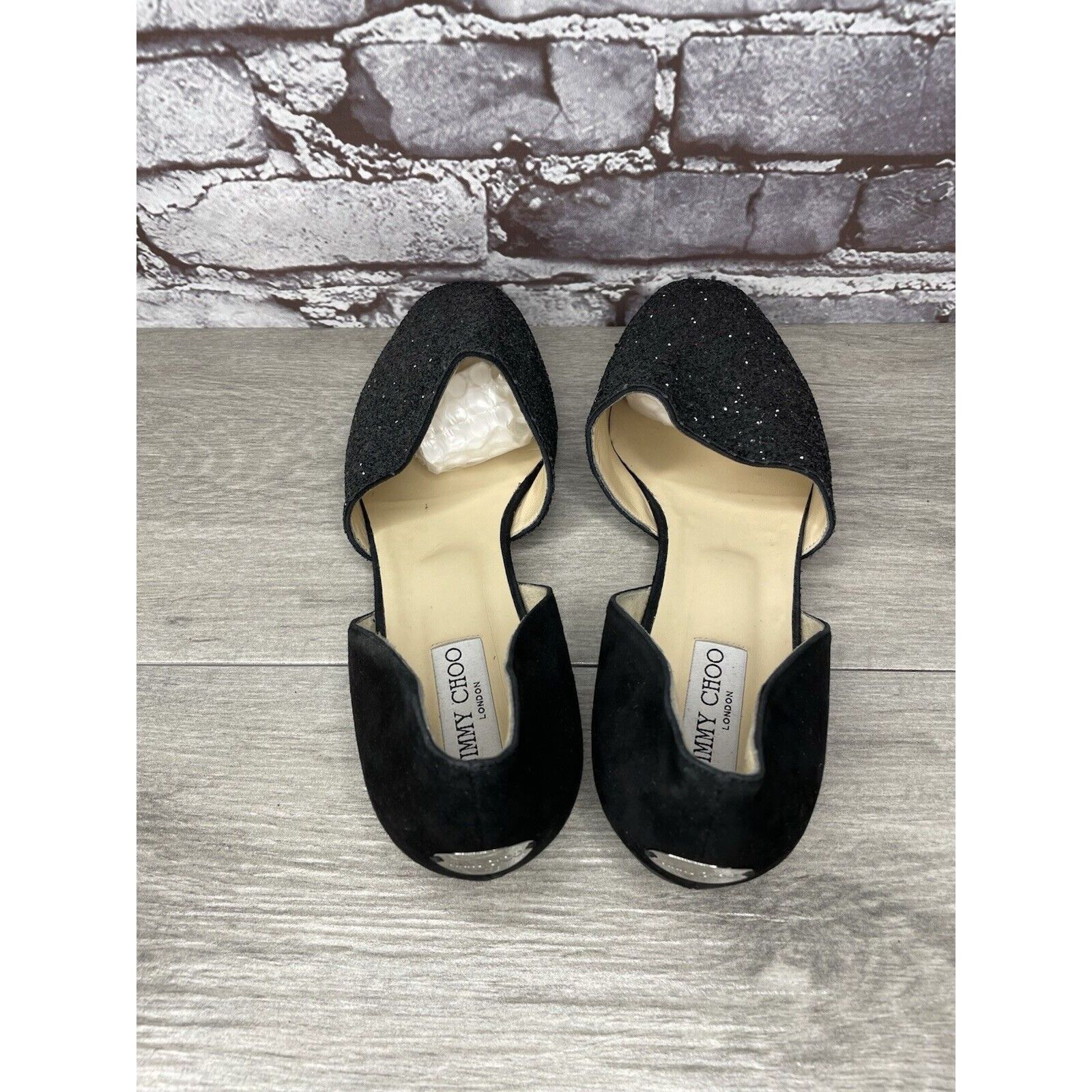 Jimmy Choo Jimmy Choo London Black Suede Leather Sparkle D’ Orsay Flats Size US 11 / IT 41 - 6 Thumbnail