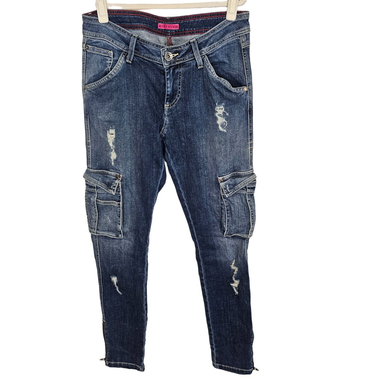 Alice + Olivia Distressed Cargo Skinny Jeans Size 10 Utility