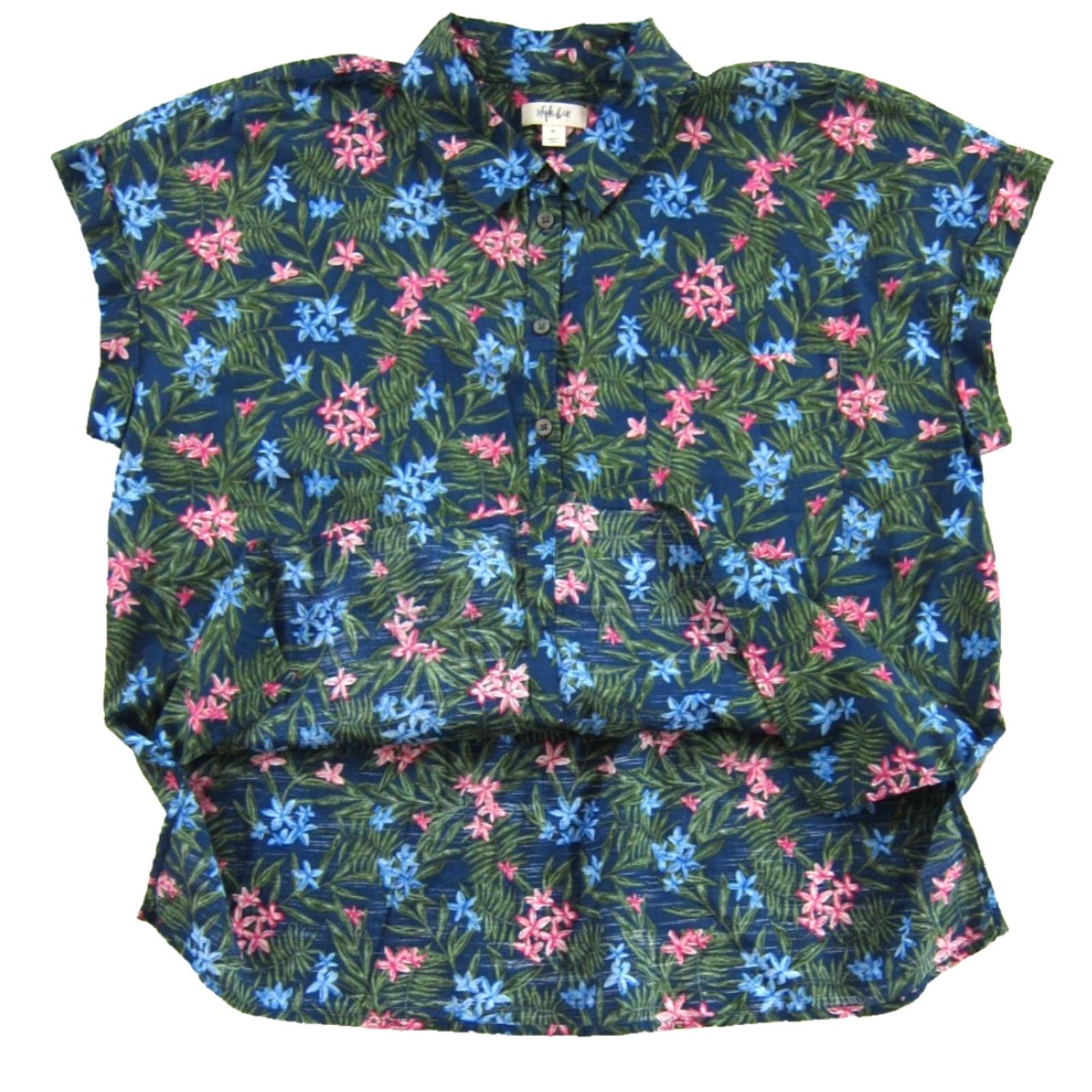 Vintage VINTAGE Style & Co. Blue Pink Green Floral Collar Short Sleeve Button Down Blouse XL Size XL / US 12-14 / IT 48-50 - 5 Thumbnail