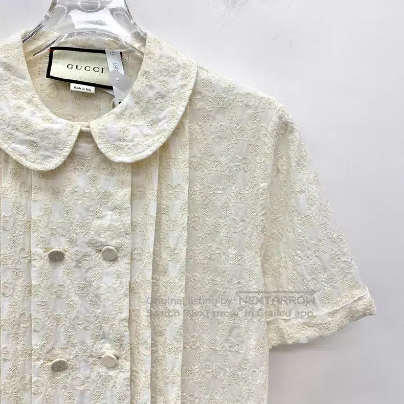 Gucci Gucci Beige logo jacquart embroidery cotton double-breaste Size S / US 4 / IT 40 - 3 Thumbnail