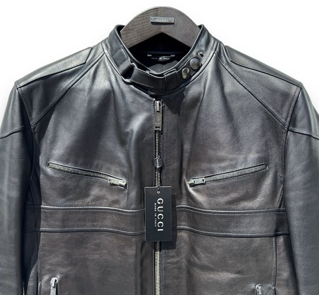 Gucci GUCCI Tom Ford Biker Café Leather Jacket Black Mens 52 42 L Size US L / EU 52-54 / 3 - 3 Thumbnail