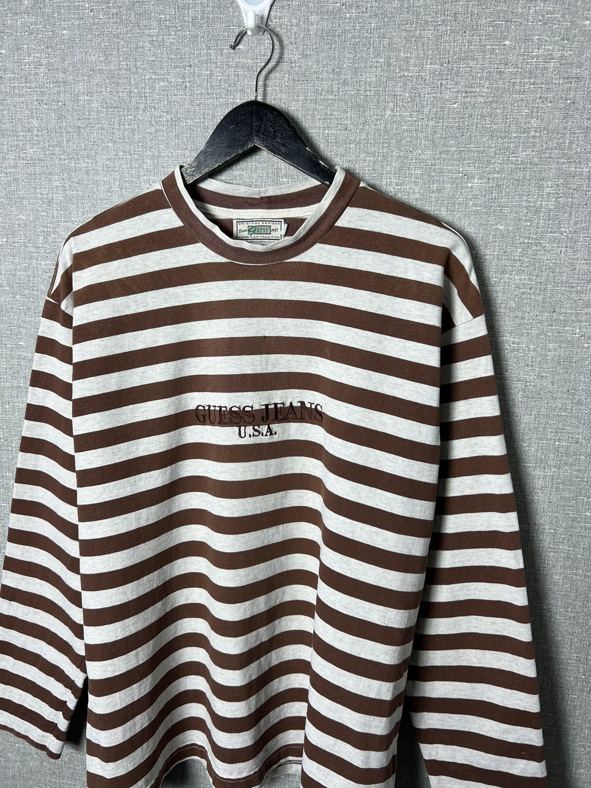 Guess Rare Vintage Guess Jeans USA Striped Long Sleeve Brown/Grey Size US L / EU 52-54 / 3 - 2 Thumbnail
