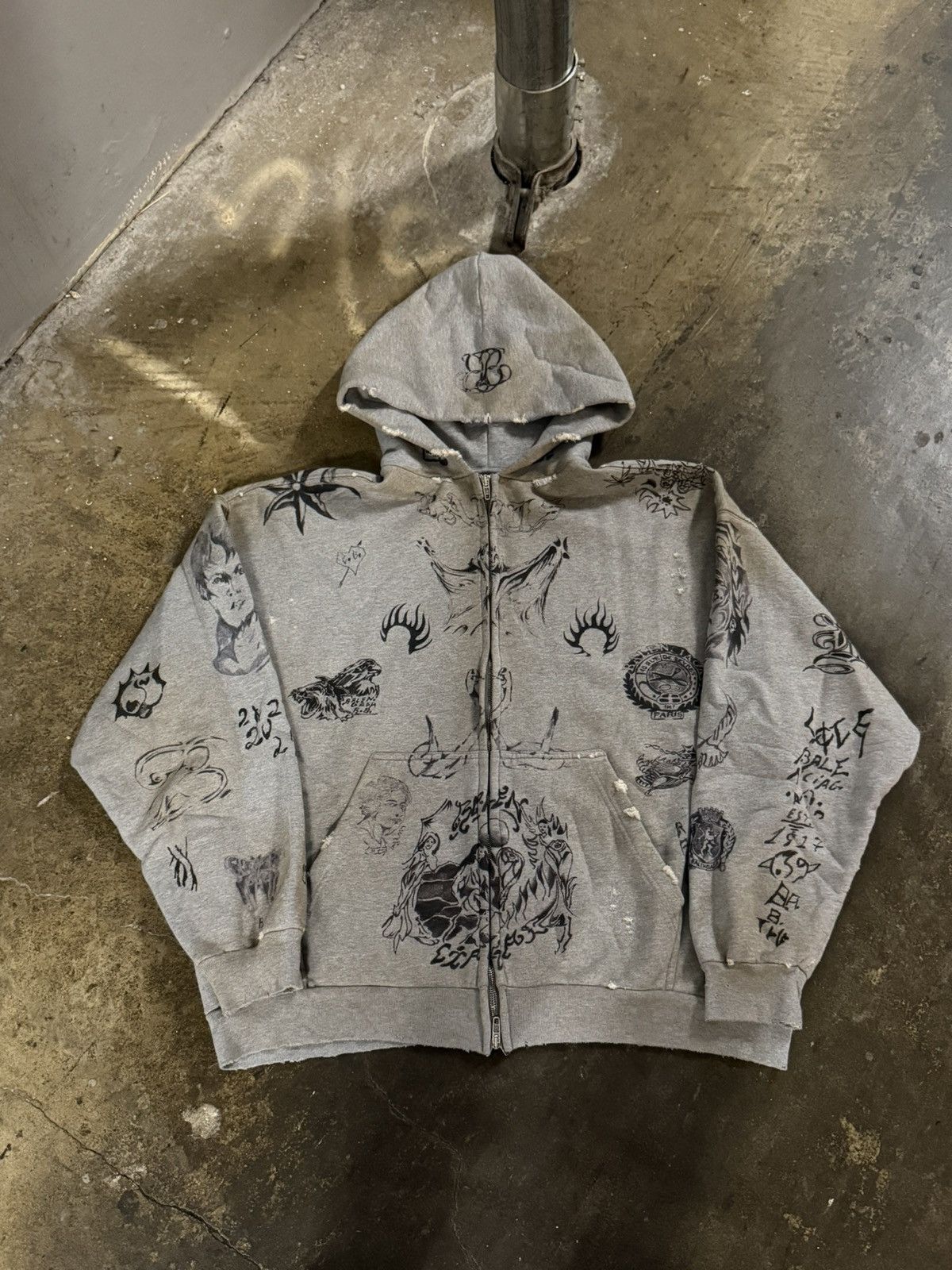 トップス 24SS balenciaga fitted zip-up hoodie XS Balenciaga 24SS BURNING UNITY ZIP-UP HOODIE ZIP UP DAMAGE