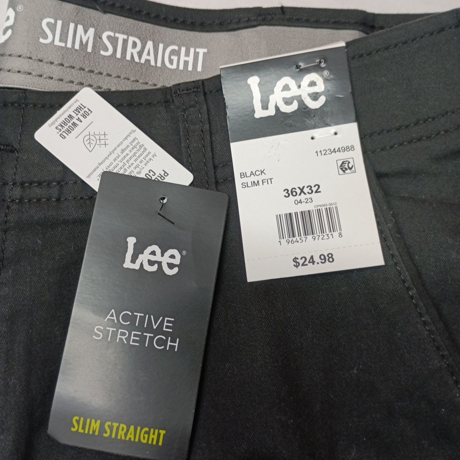 Lee Lee Flat Front Chino Pants Men's 36x32 Black Slim Fit Size US 36 / EU 52 - 2 Thumbnail