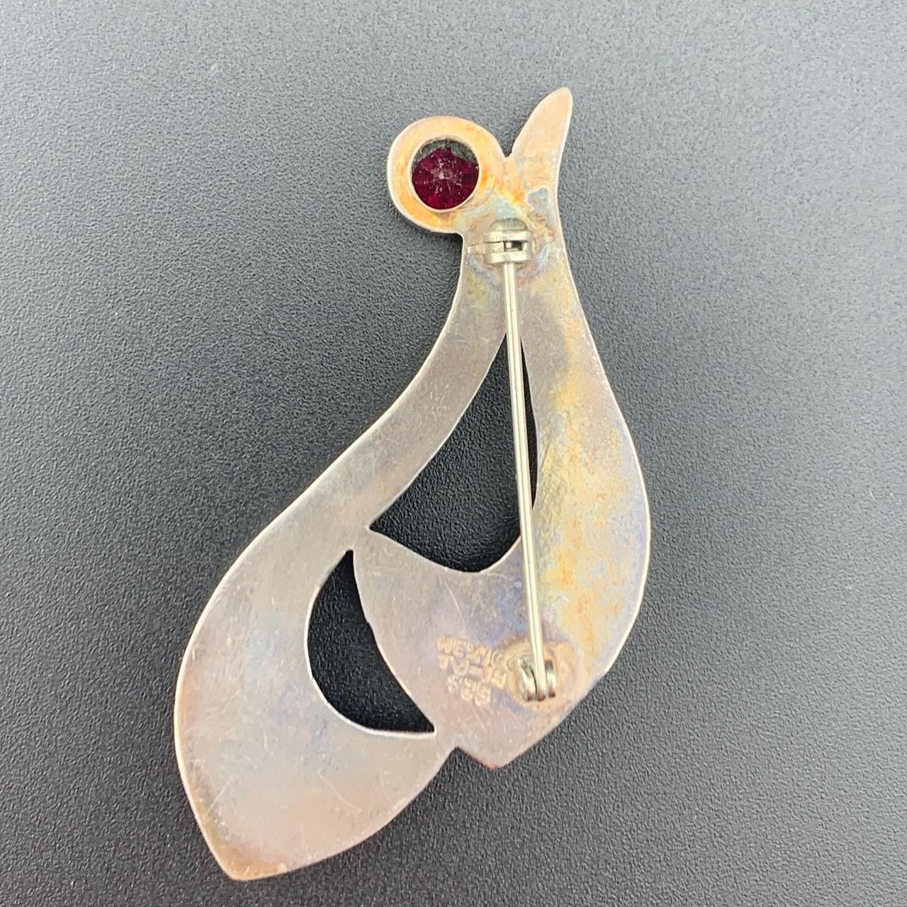 Other TJ-14 Taxco Mexico Sterling Silver Red Ruby Modernist Brooch Size ONE SIZE - 6 Thumbnail